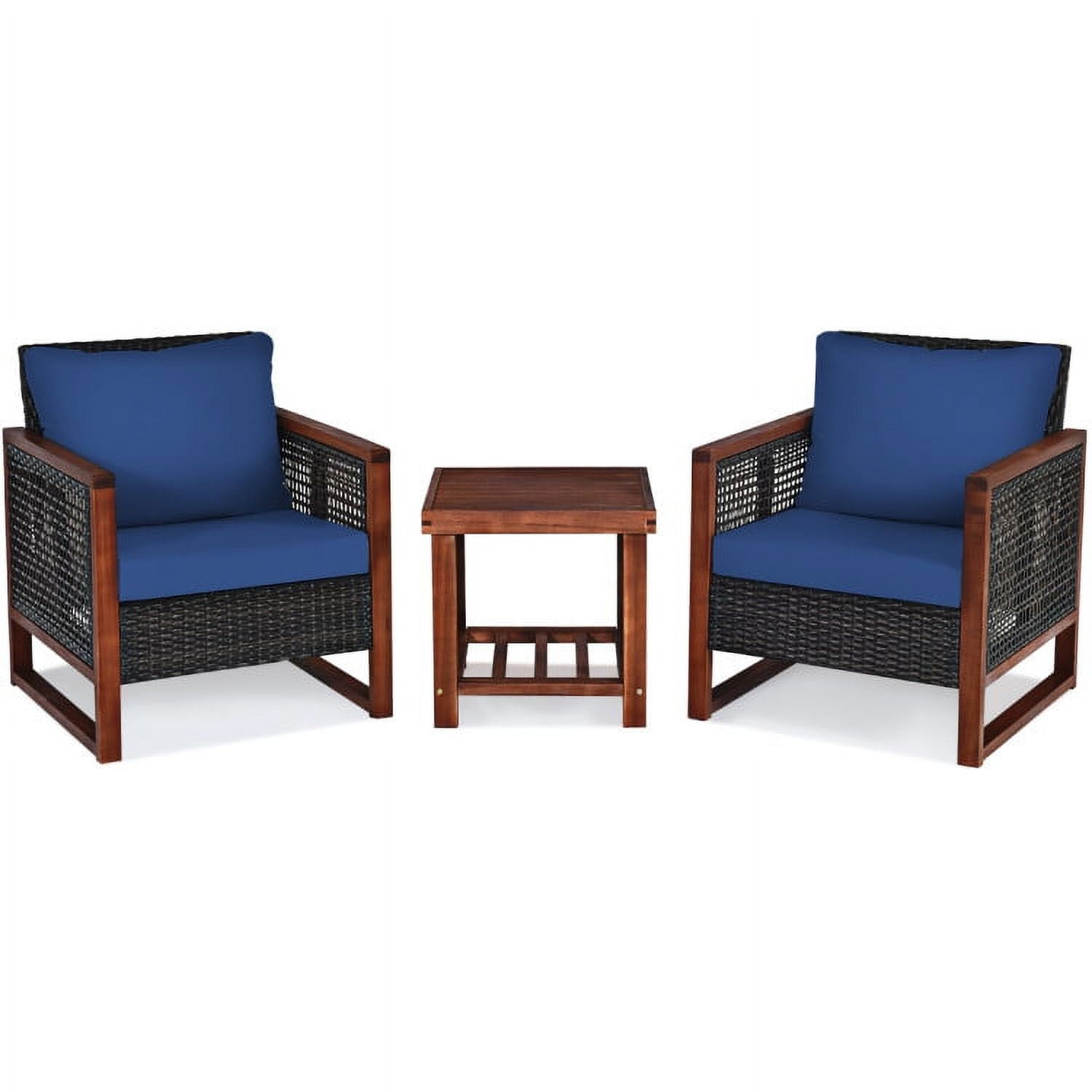 Aimee Lii 3 Pieces Patio Rattan Furniture Set with Washable Cushion and Acacia Wood Tabletop, Small Patio Set, Navy Aimee Lii 3 Pieces Patio Rattan Furniture Set with Washable Cushion and Acacia Wood Tabletop, Small Patio Set, Navy