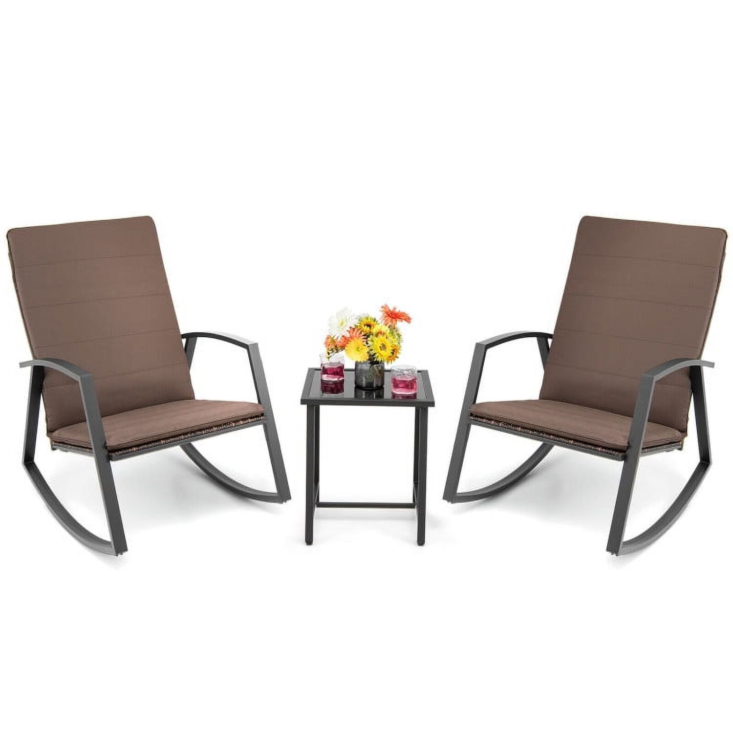 Aimee Lii 3 Pieces Patio Rattan Rocking Furniture Set, Patio Conversation Sets for Backyard and Poolside, Brown Aimee Lii 3 Pieces Patio Rattan Rocking Furniture Set, Patio Conversation Sets for Backyard and Poolside, Brown