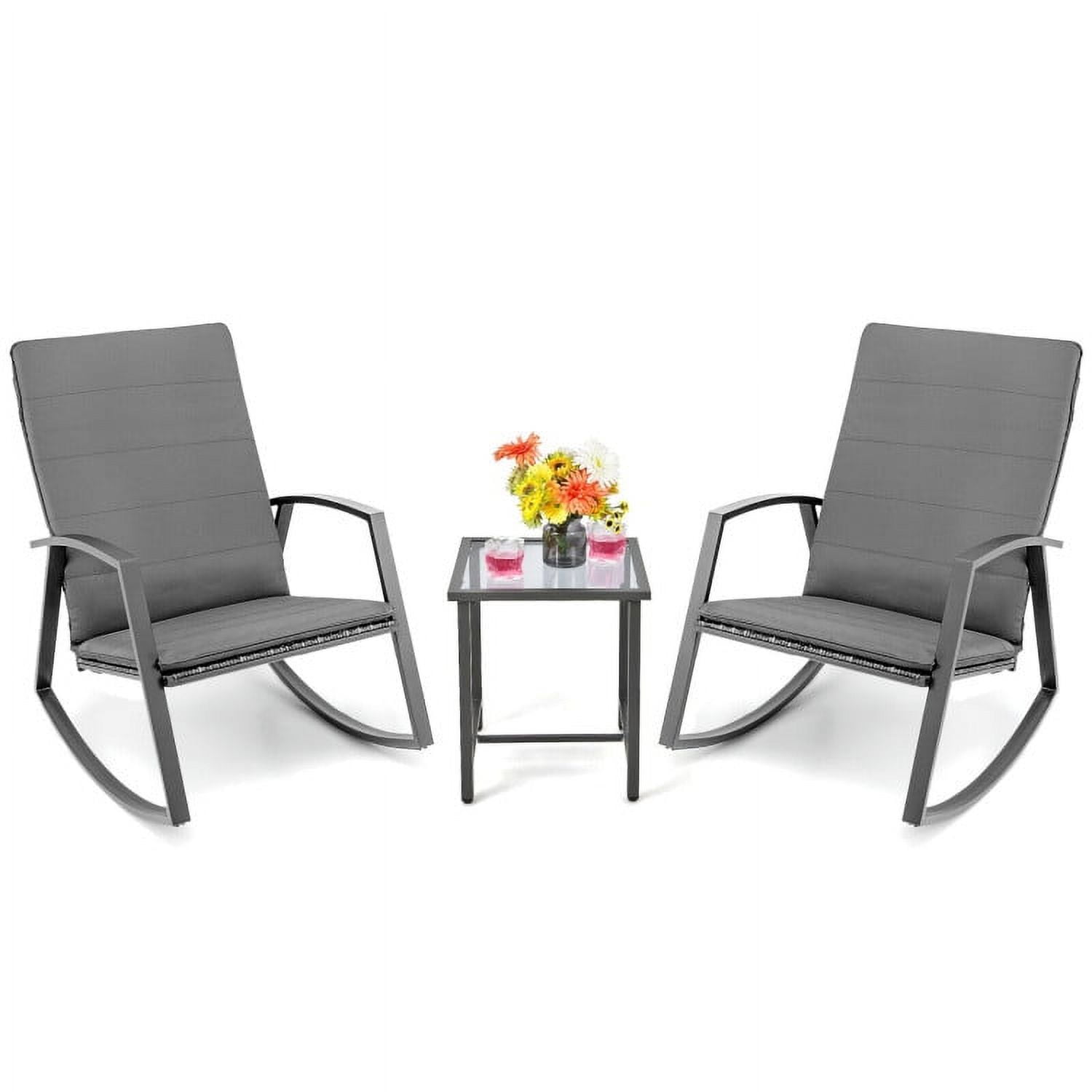 Aimee Lii 3 Pieces Patio Rattan Rocking Furniture Set, Patio Conversation Sets for Backyard and Poolside, Gray Aimee Lii 3 Pieces Patio Rattan Rocking Furniture Set, Patio Conversation Sets for Backyard and Poolside, Gray