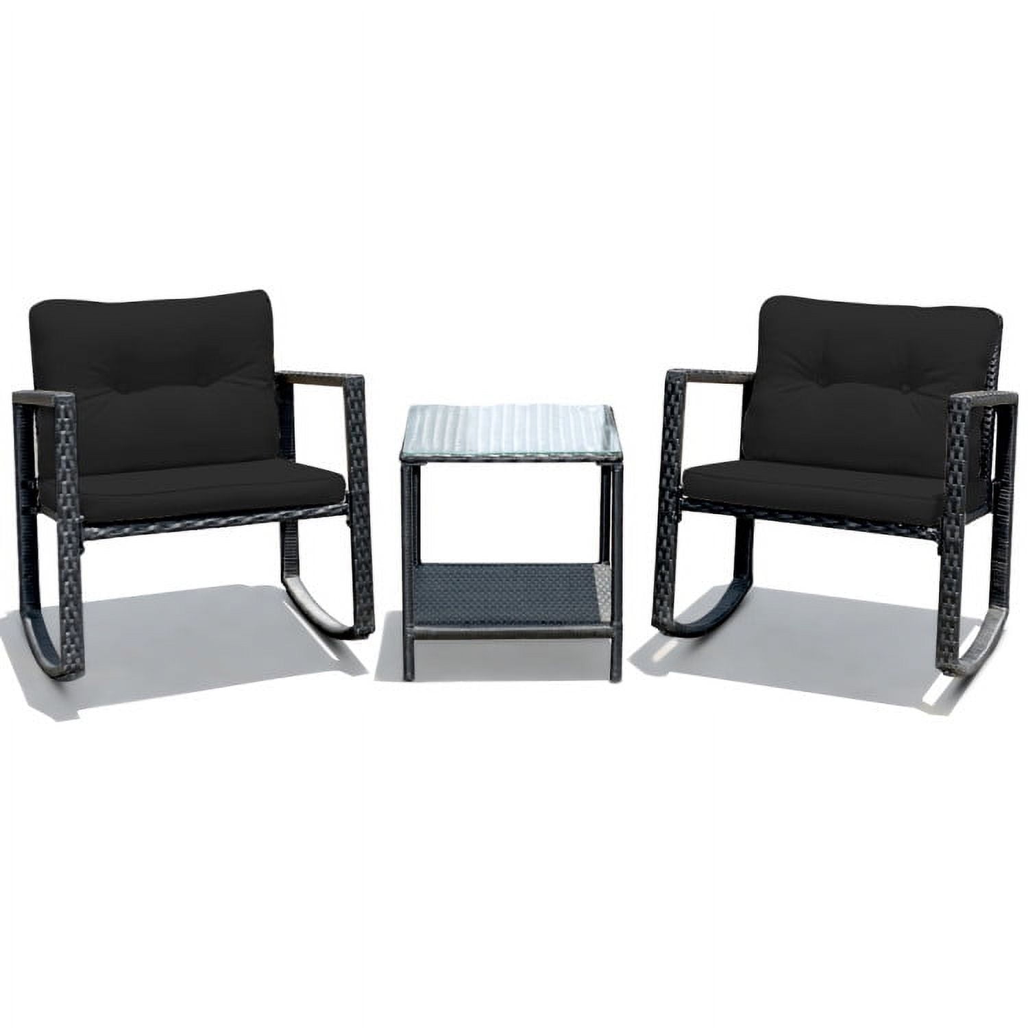 Aimee Lii 3 Pieces Patio Rattan Set Rocking Chair, Balcony Chairs, Small Patio Set, Black Aimee Lii 3 Pieces Patio Rattan Set Rocking Chair, Balcony Chairs, Small Patio Set, Black