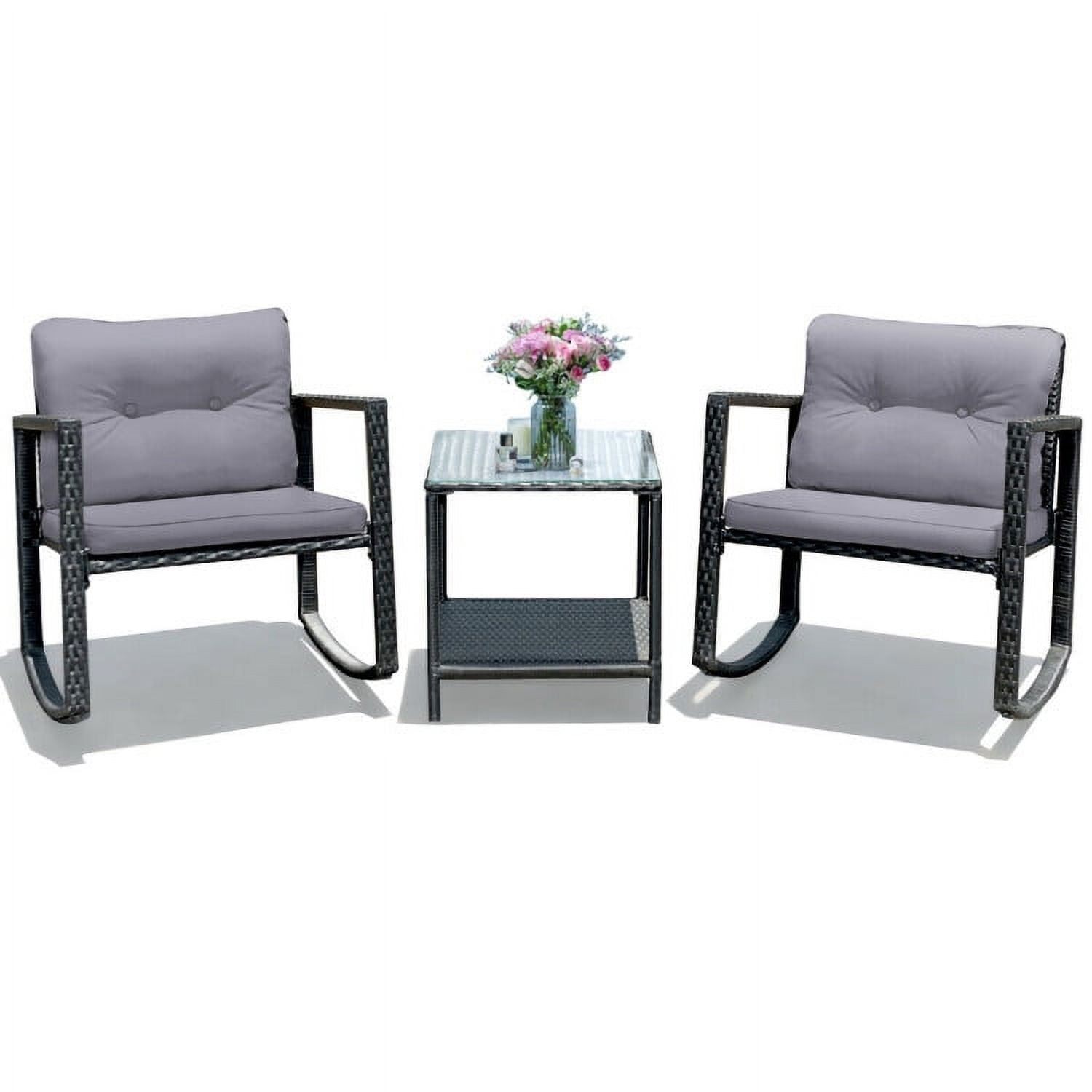 Aimee Lii 3 Pieces Patio Rattan Set Rocking Chair, Balcony Chairs, Small Patio Set, Gray Aimee Lii 3 Pieces Patio Rattan Set Rocking Chair, Balcony Chairs, Small Patio Set, Gray