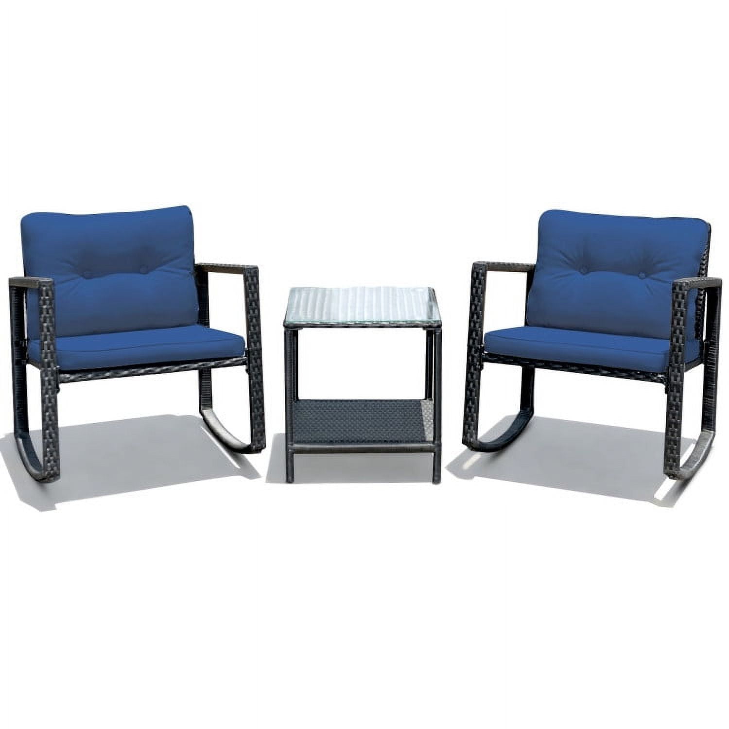 Aimee Lii 3 Pieces Patio Rattan Set Rocking Chair, Balcony Chairs, Small Patio Set, Navy Aimee Lii 3 Pieces Patio Rattan Set Rocking Chair, Balcony Chairs, Small Patio Set, Navy