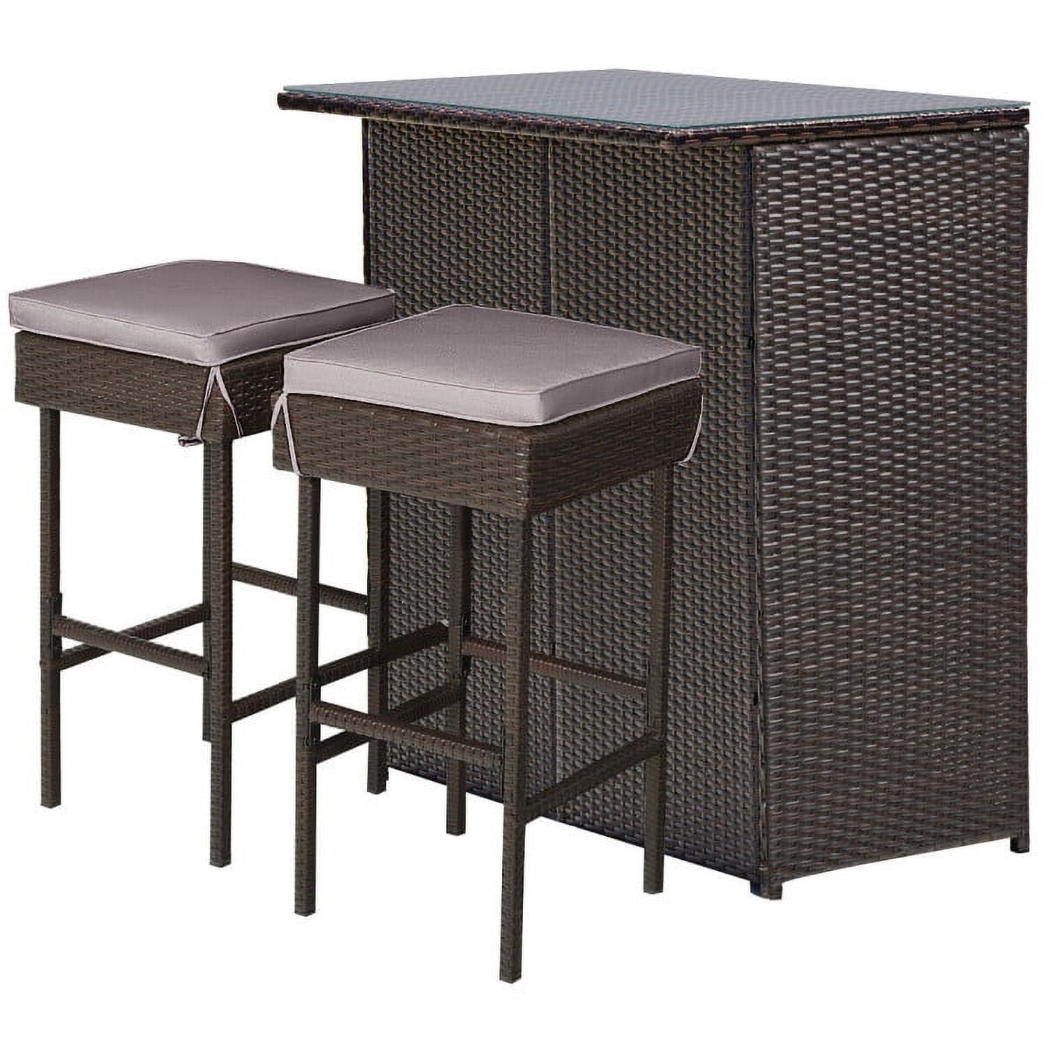 Aimee Lii 3 Pieces Patio Rattan Wicker Bar Table Stools Dining Set, Outdoor Patio Furniture Aimee Lii 3 Pieces Patio Rattan Wicker Bar Table Stools Dining Set, Outdoor Patio Furniture