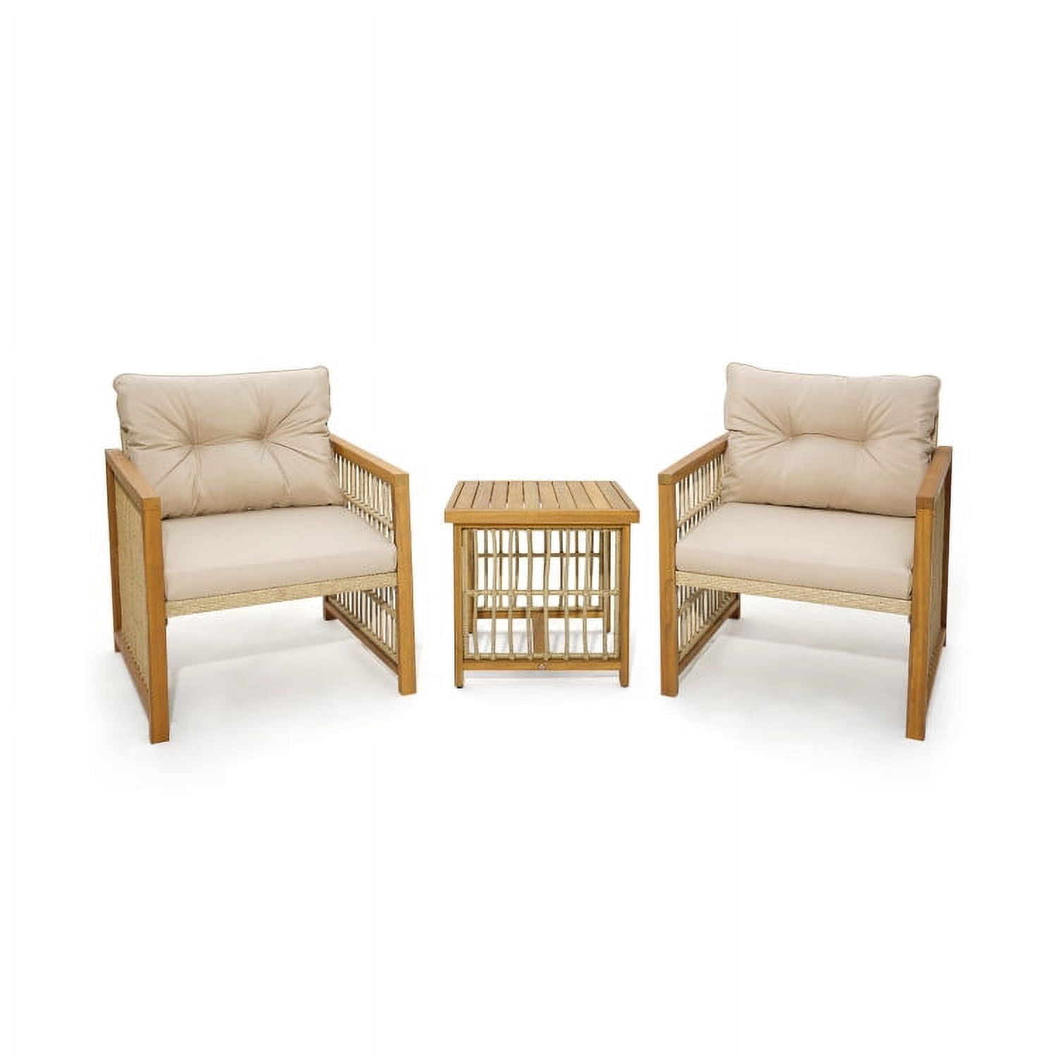 Aimee Lii 3 Pieces Patio Wicker Conversation Set with Acacia Wood Frame and Cushions, Outdoor Patio Set, Beige
