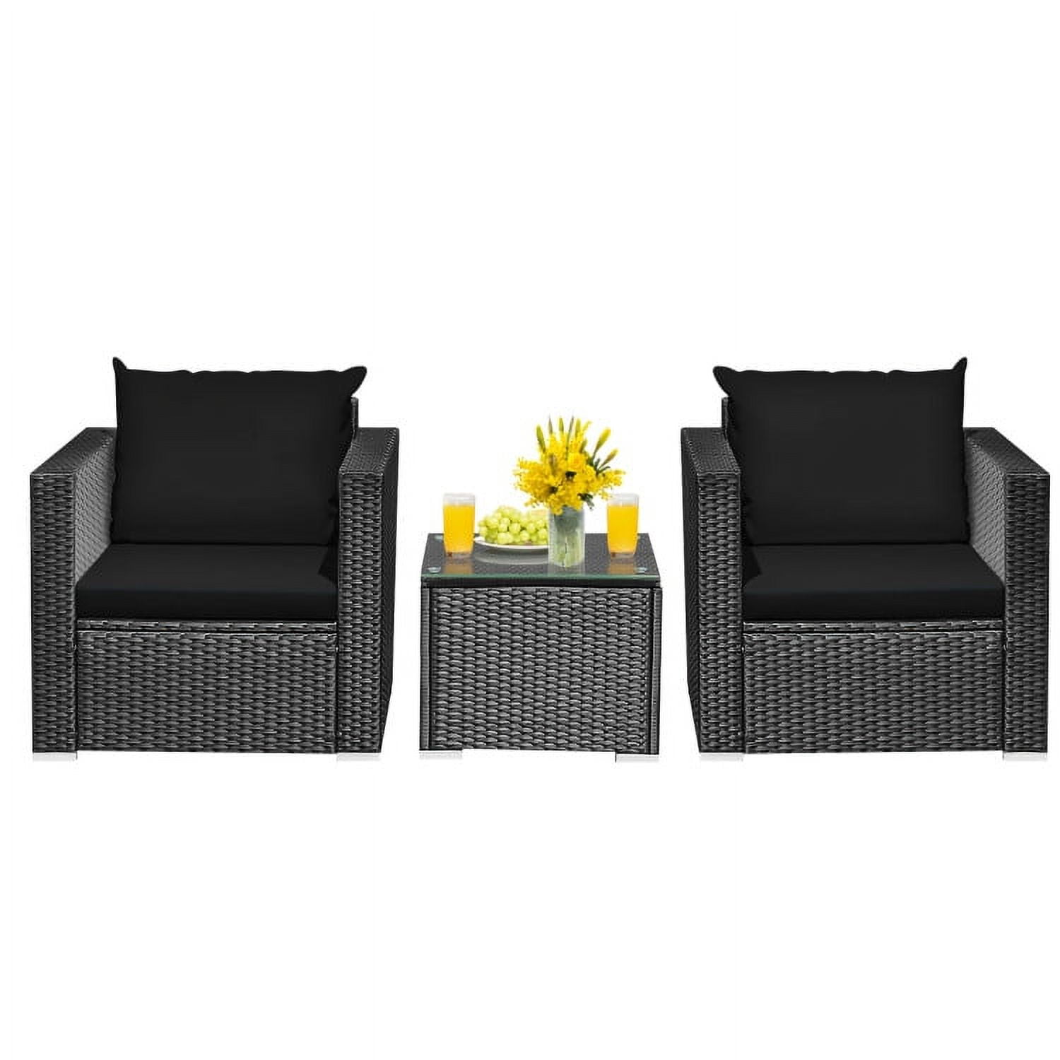 Aimee Lii 3 Pieces Patio Wicker Conversation Set with Cushion, Modern Patio Furniture, Black Aimee Lii 3 Pieces Patio Wicker Conversation Set with Cushion, Modern Patio Furniture, Black