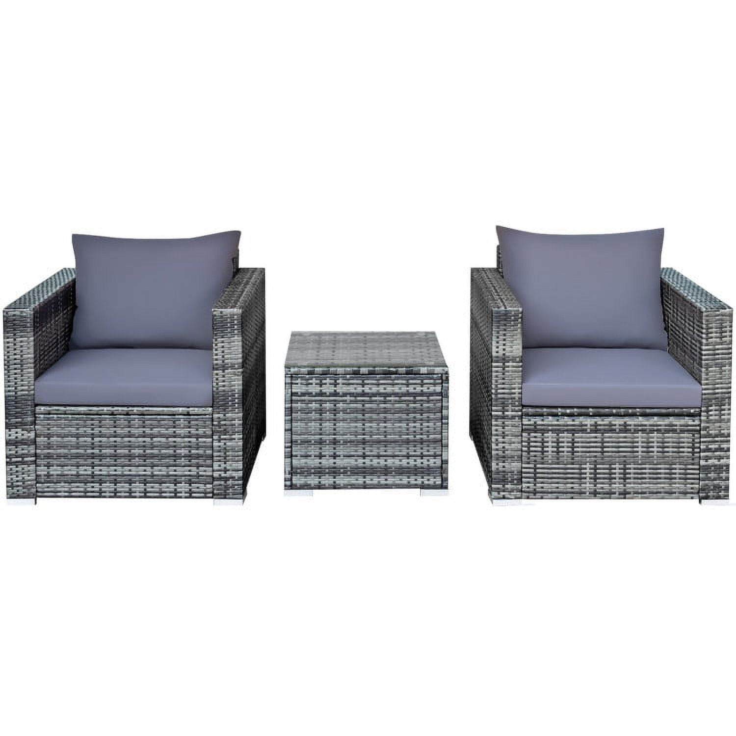 Aimee Lii 3 Pieces Patio Wicker Conversation Set with Cushion, Modern Patio Furniture, Gray Aimee Lii 3 Pieces Patio Wicker Conversation Set with Cushion, Modern Patio Furniture, Gray