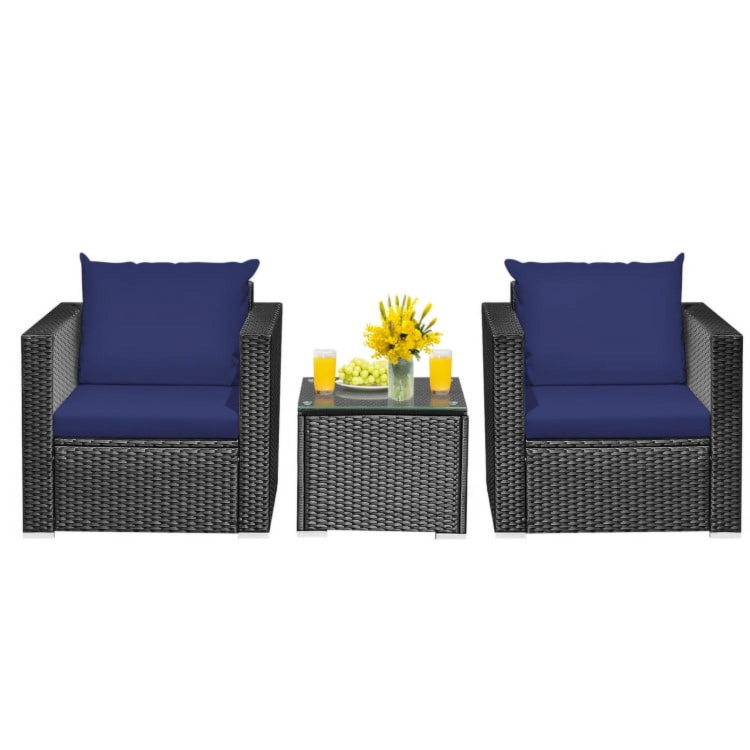Aimee Lii 3 Pieces Patio Wicker Conversation Set with Cushion, Modern Patio Furniture, Navy Aimee Lii 3 Pieces Patio Wicker Conversation Set with Cushion, Modern Patio Furniture, Navy