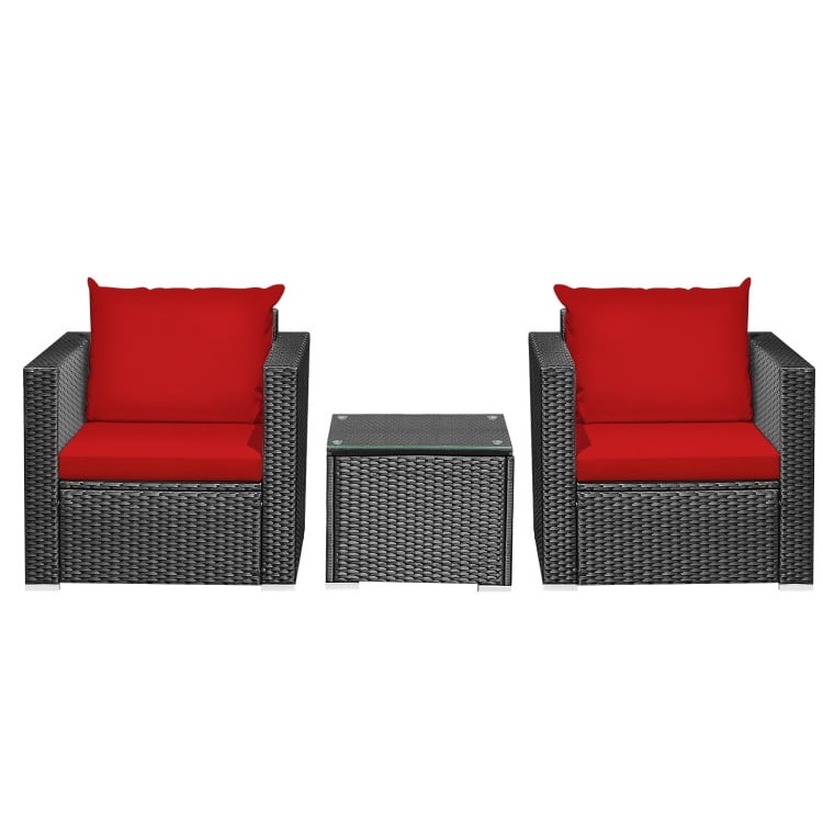 Aimee Lii 3 Pieces Patio Wicker Conversation Set with Cushion, Modern Patio Furniture, Red Aimee Lii 3 Pieces Patio Wicker Conversation Set with Cushion, Modern Patio Furniture, Red