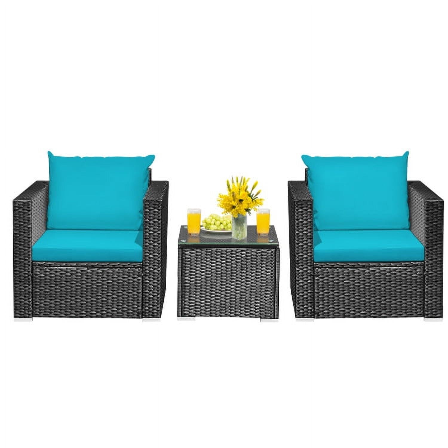 Aimee Lii 3 Pieces Patio Wicker Conversation Set with Cushion, Modern Patio Furniture, Turquoise Aimee Lii 3 Pieces Patio Wicker Conversation Set with Cushion, Modern Patio Furniture, Turquoise