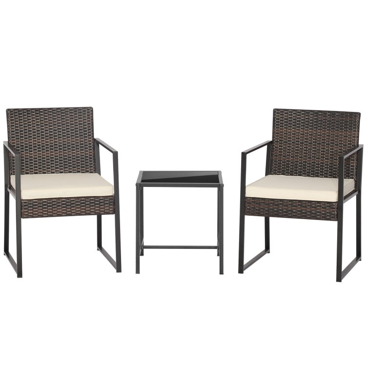 Aimee Lii 3 Pieces Patio Wicker Furniture Set with Coffee Table, Outdoor Patio Set, Off White Aimee Lii 3 Pieces Patio Wicker Furniture Set with Coffee Table, Outdoor Patio Set, Off White