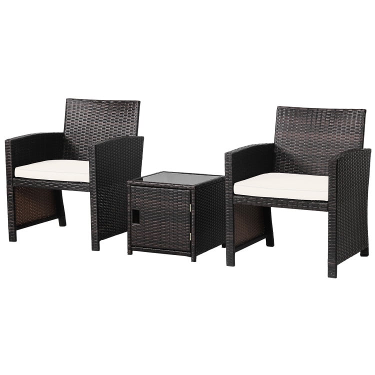 Aimee Lii 3 Pieces Patio Wicker Furniture Set with Storage Table and Protective Cover, Outdoor Patio Furniture, Beige