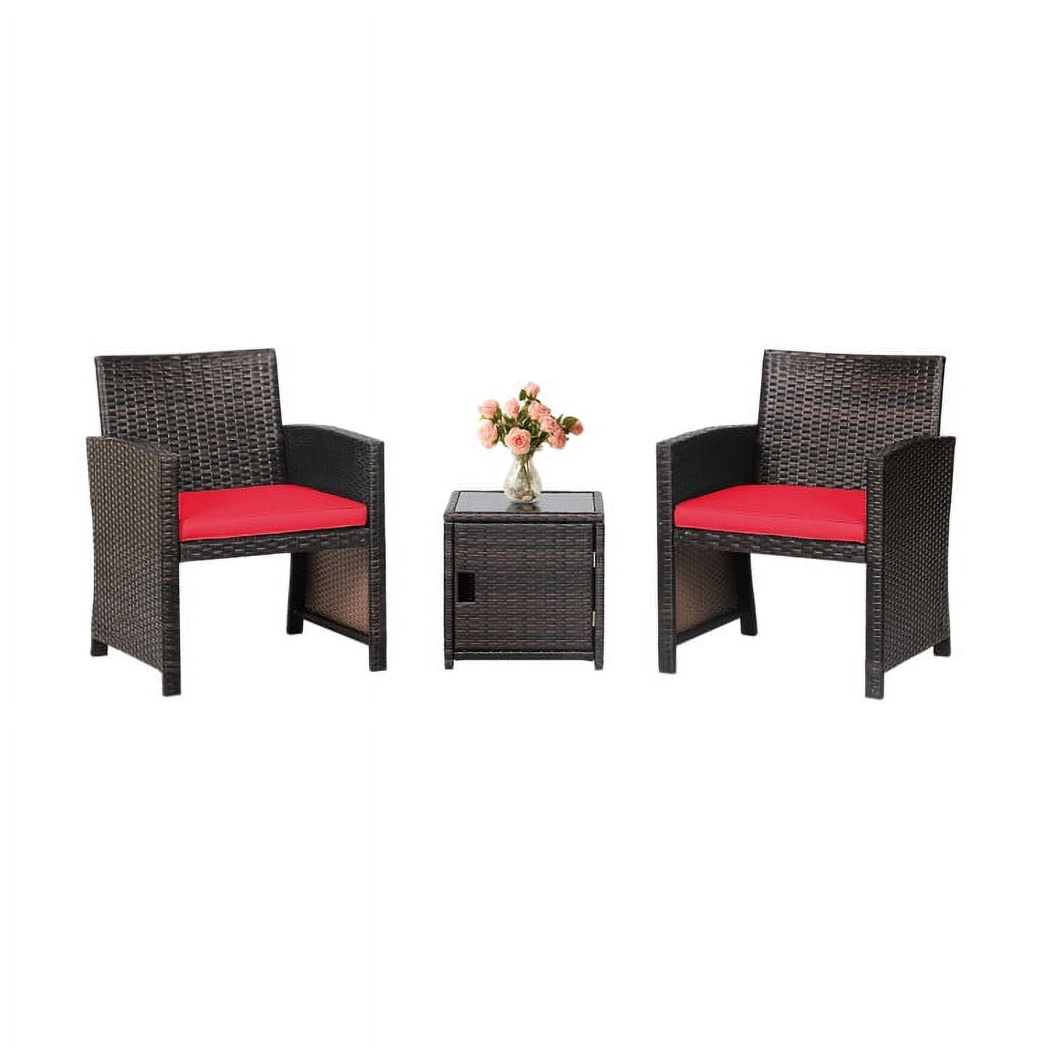 Aimee Lii 3 Pieces Patio Wicker Furniture Set with Storage Table and Protective Cover, Outdoor Patio Furniture, Red Aimee Lii 3 Pieces Patio Wicker Furniture Set with Storage Table and Protective Cover, Outdoor Patio Furniture, Red
