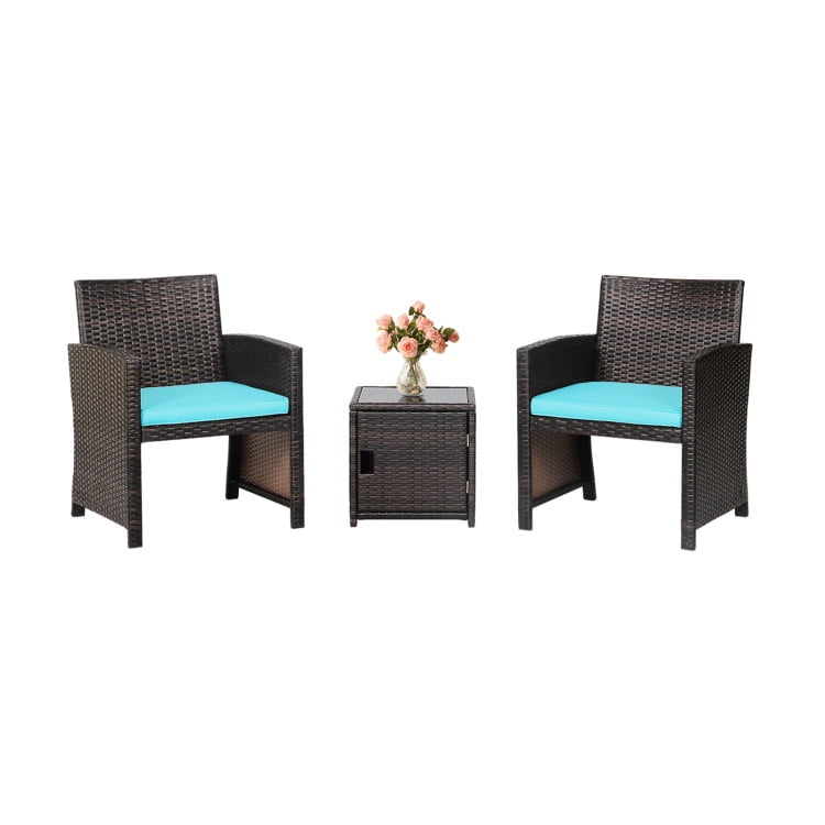 Aimee Lii 3 Pieces Patio Wicker Furniture Set with Storage Table and Protective Cover, Outdoor Patio Furniture, Turquoise Aimee Lii 3 Pieces Patio Wicker Furniture Set with Storage Table and Protective Cover, Outdoor Patio Furniture, Turquoise