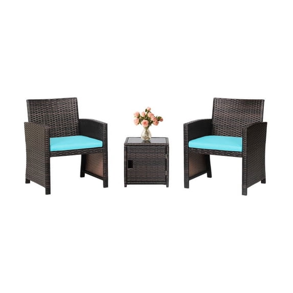 Aimee Lii 3 Pieces Patio Wicker Furniture Set with Storage Table and Protective Cover, Outdoor Patio Furniture, Turquoise