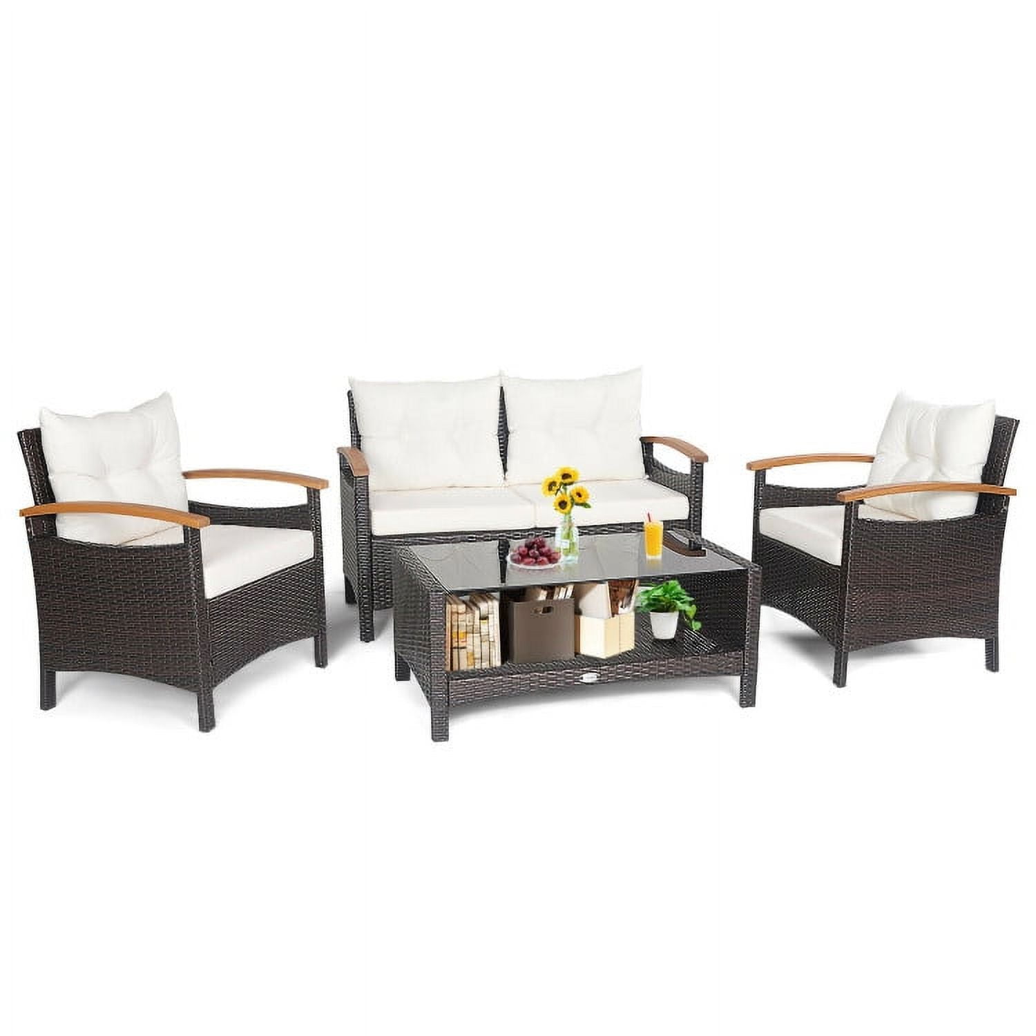 Aimee Lii 3 Pieces Patio Wicker Furniture Set with Storage Table and Protective Cover, Outdoor Patio Furniture, White Aimee Lii 3 Pieces Patio Wicker Furniture Set with Storage Table and Protective Cover, Outdoor Patio Furniture, White