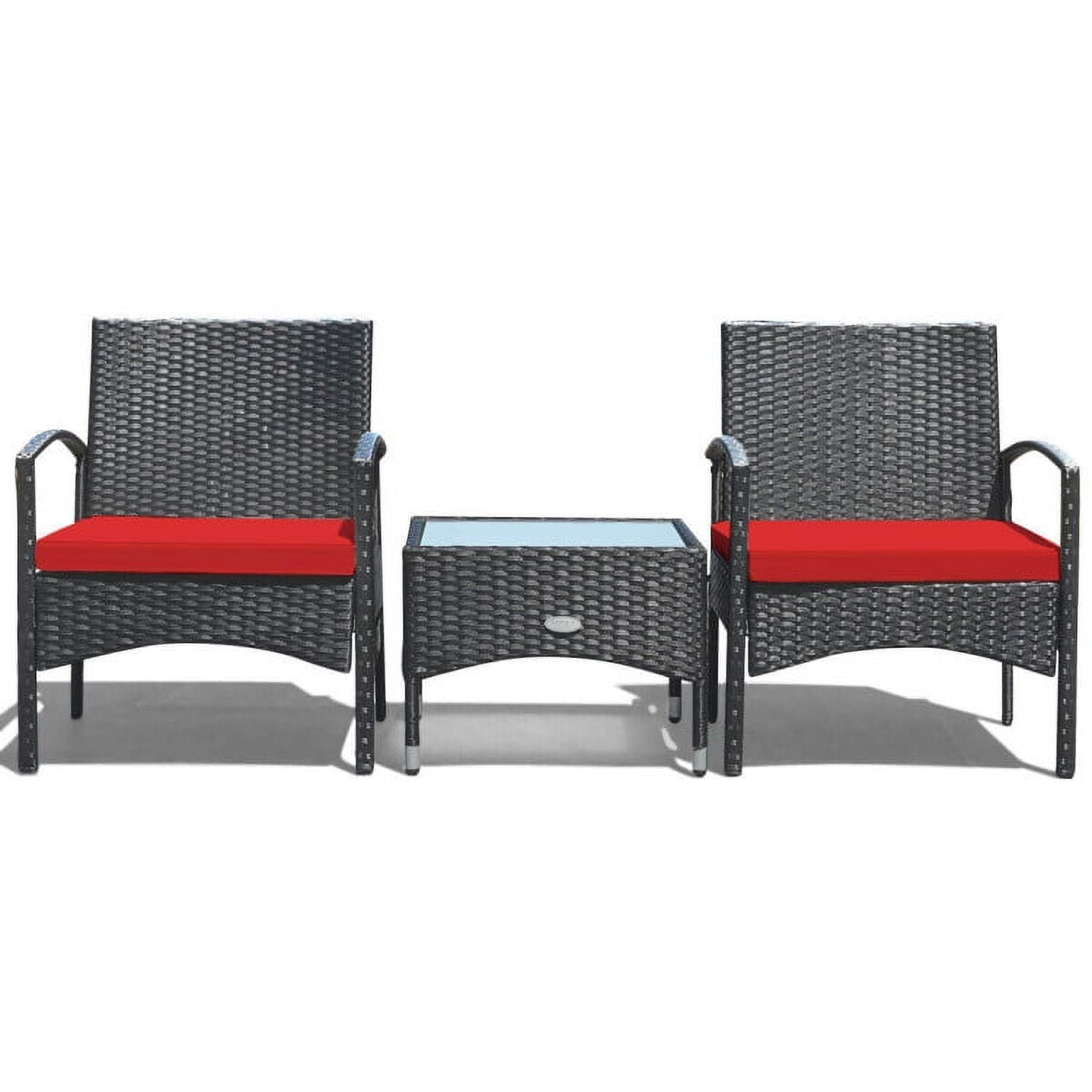 Aimee Lii 3 Pieces Patio Wicker Rattan Furniture Set with Cushion for Lawn Backyard, Rattaner Outdoor Patio Furniture, Red