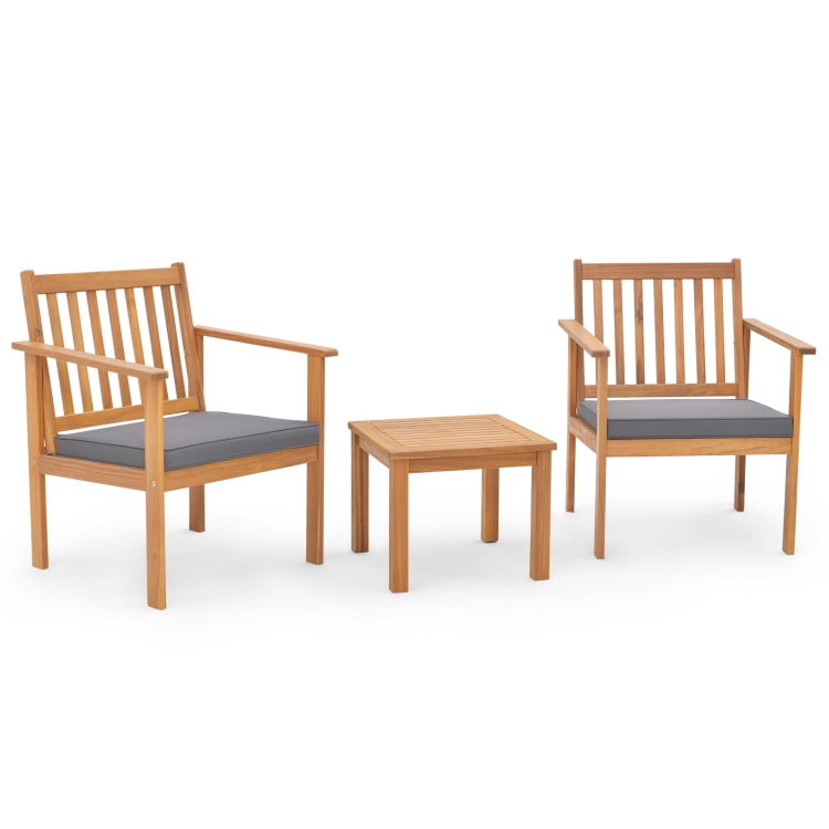 Aimee Lii 3 Pieces Patio Wood Furniture Set Acacia Wood Sofa Set with soft Cushions, Patio Furniture Sets, Gray Aimee Lii 3 Pieces Patio Wood Furniture Set Acacia Wood Sofa Set with soft Cushions, Patio Furniture Sets, Gray