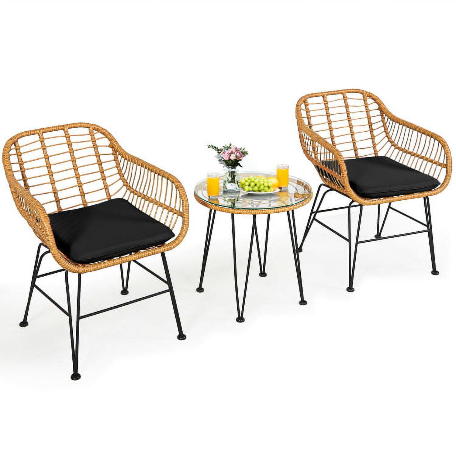 Aimee Lii 3 Pieces Rattan Furniture Set with Cushioned Chair Table, Outdoor Patio Furniture, Black Aimee Lii 3 Pieces Rattan Furniture Set with Cushioned Chair Table, Outdoor Patio Furniture, Black