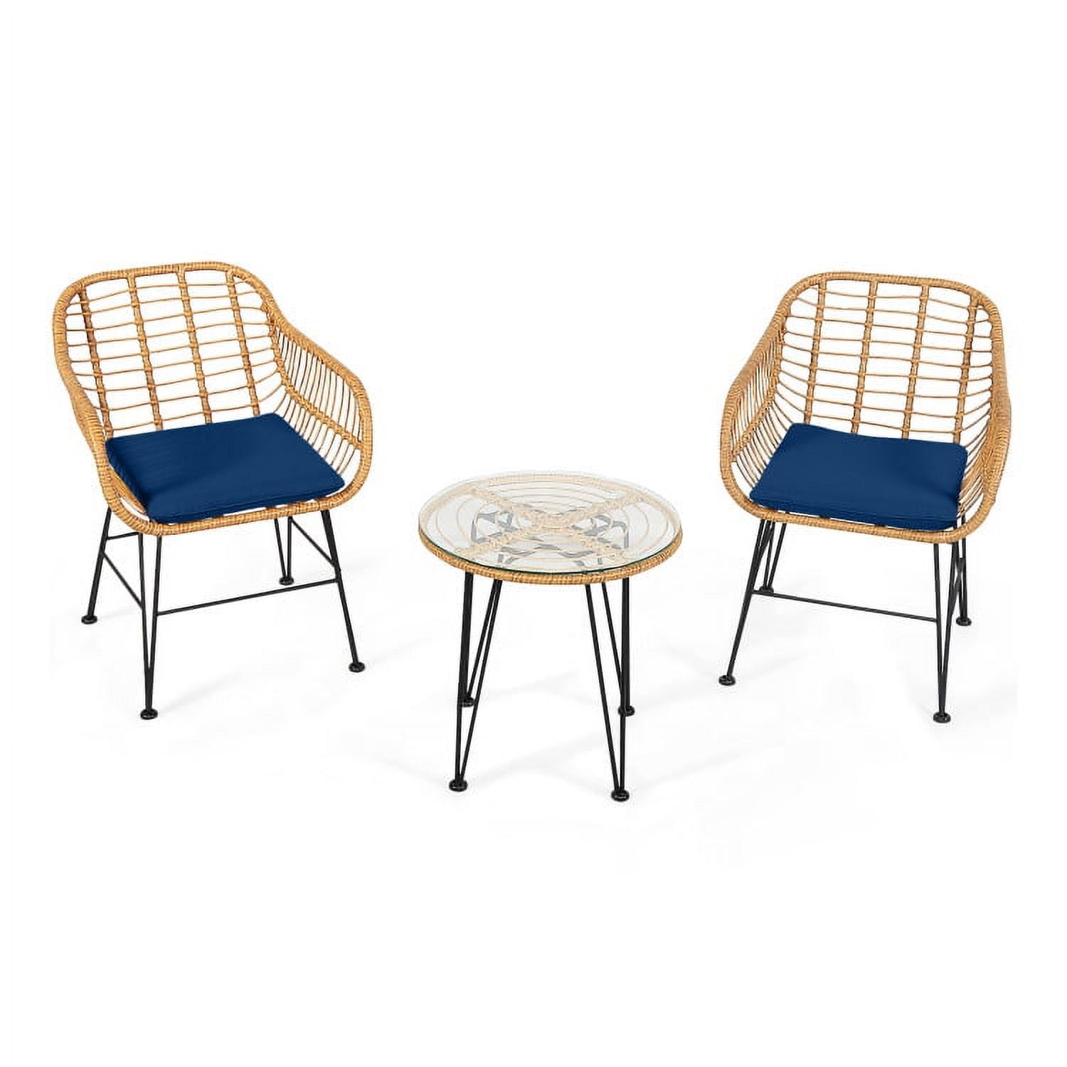 Aimee Lii 3 Pieces Rattan Furniture Set with Cushioned Chair Table, Outdoor Patio Furniture, Navy Aimee Lii 3 Pieces Rattan Furniture Set with Cushioned Chair Table, Outdoor Patio Furniture, Navy