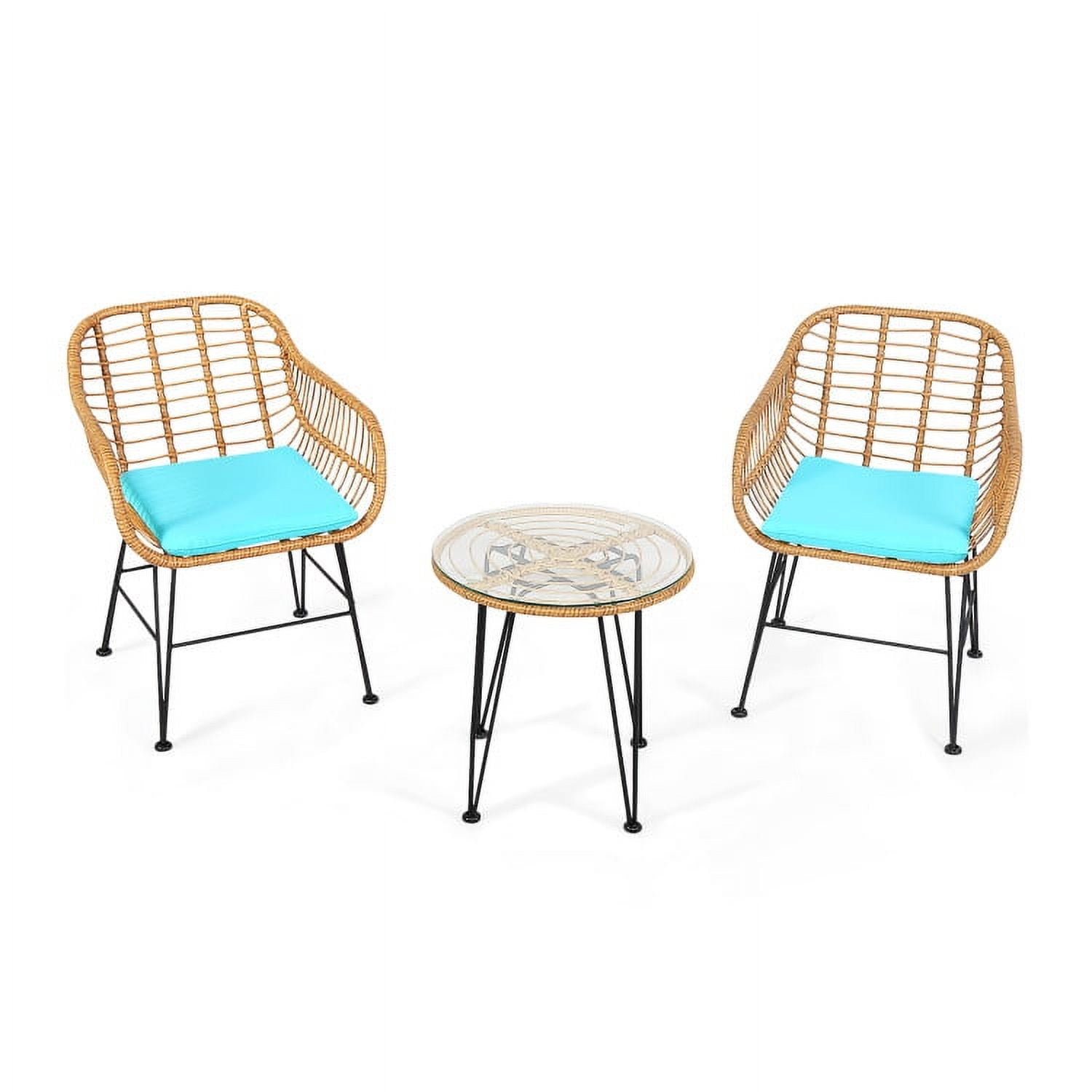 Aimee Lii 3 Pieces Rattan Furniture Set with Cushioned Chair Table, Outdoor Patio Furniture, Turquoise Aimee Lii 3 Pieces Rattan Furniture Set with Cushioned Chair Table, Outdoor Patio Furniture, Turquoise
