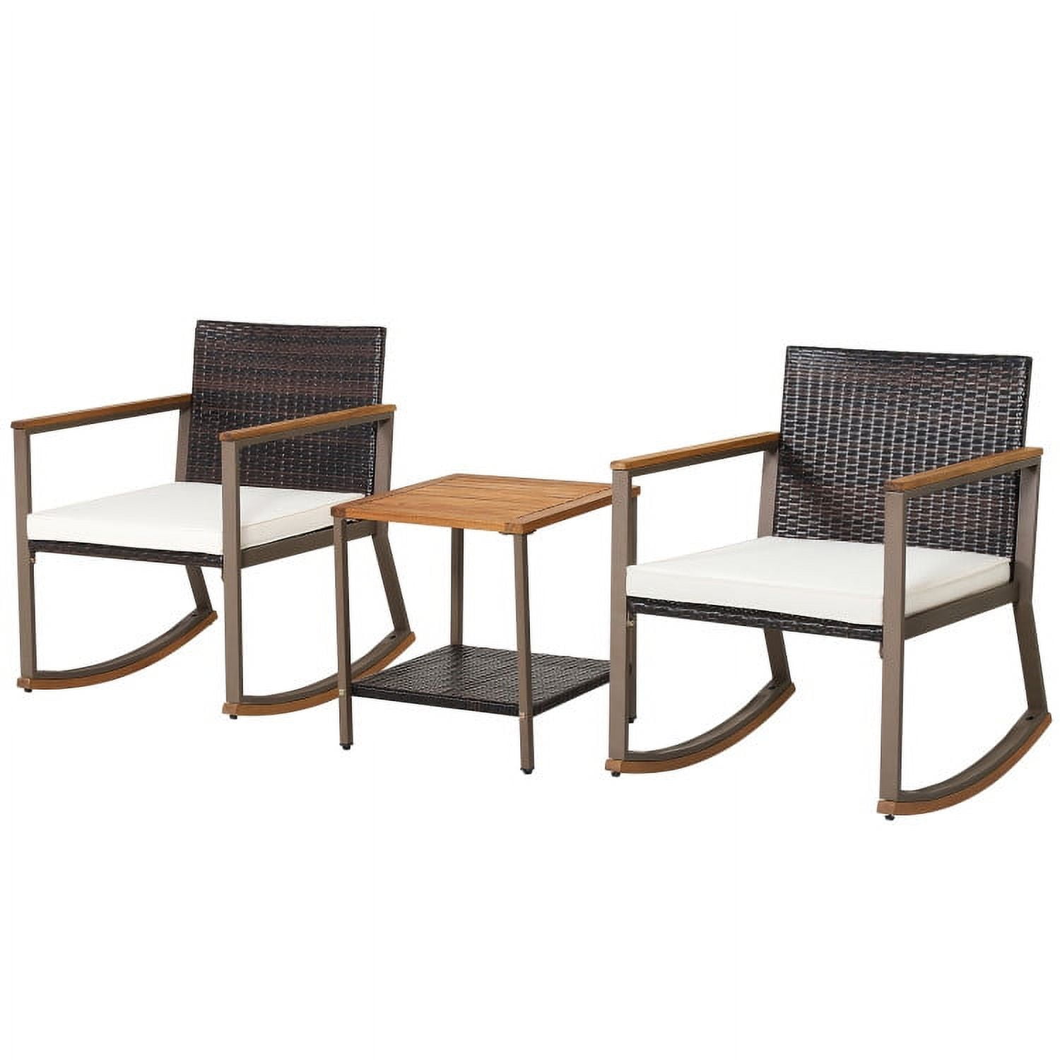 Aimee Lii 3 Pieces Rattan Rocking Bistro Set with Coffee Table and Cushions, Patio Table and Chairs Set, Outdoor Patio Set, Off White