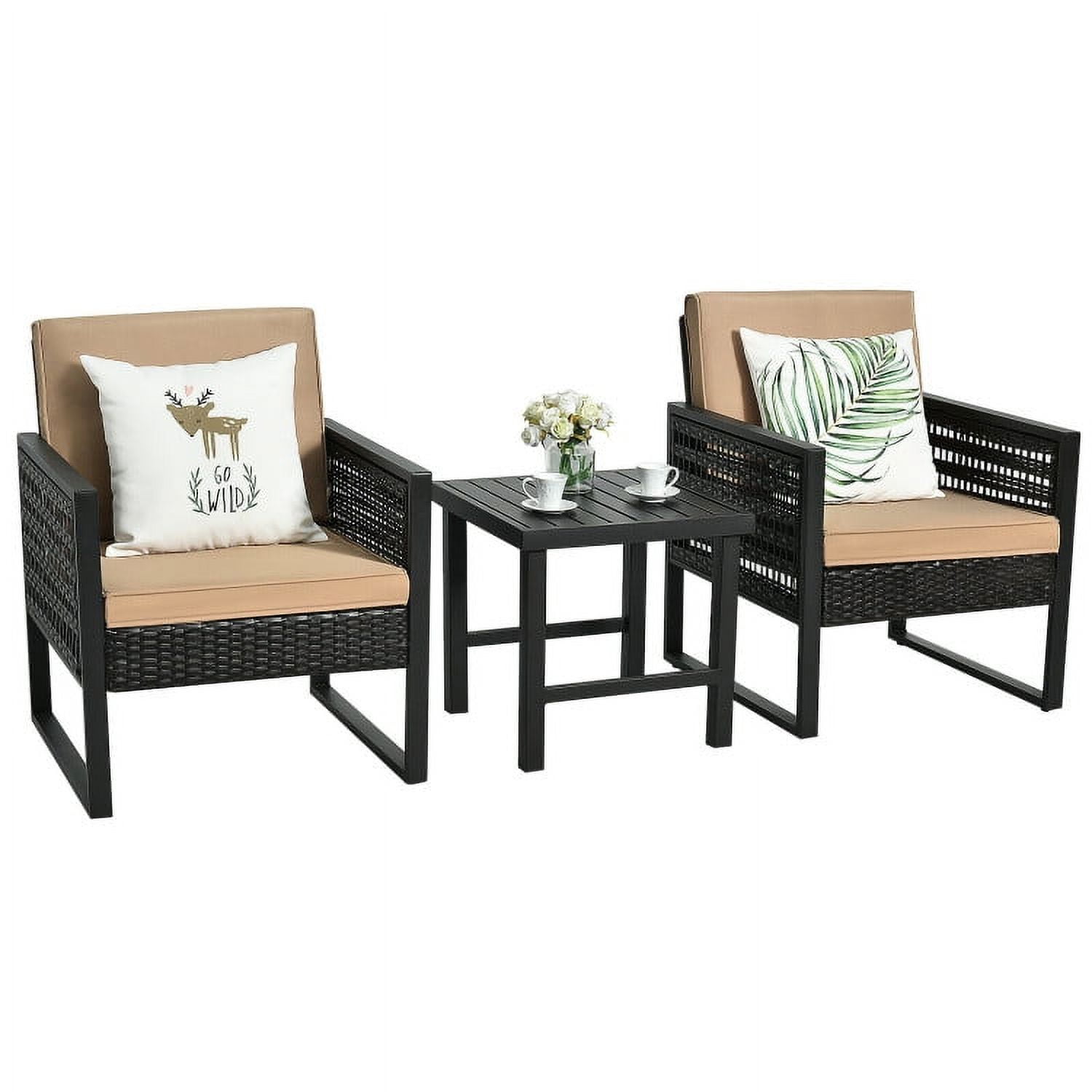 Aimee Lii 3 Pieces Wicker Patio Bistro Cushioned Furniture Set, Small Patio Set with Square Tea Table