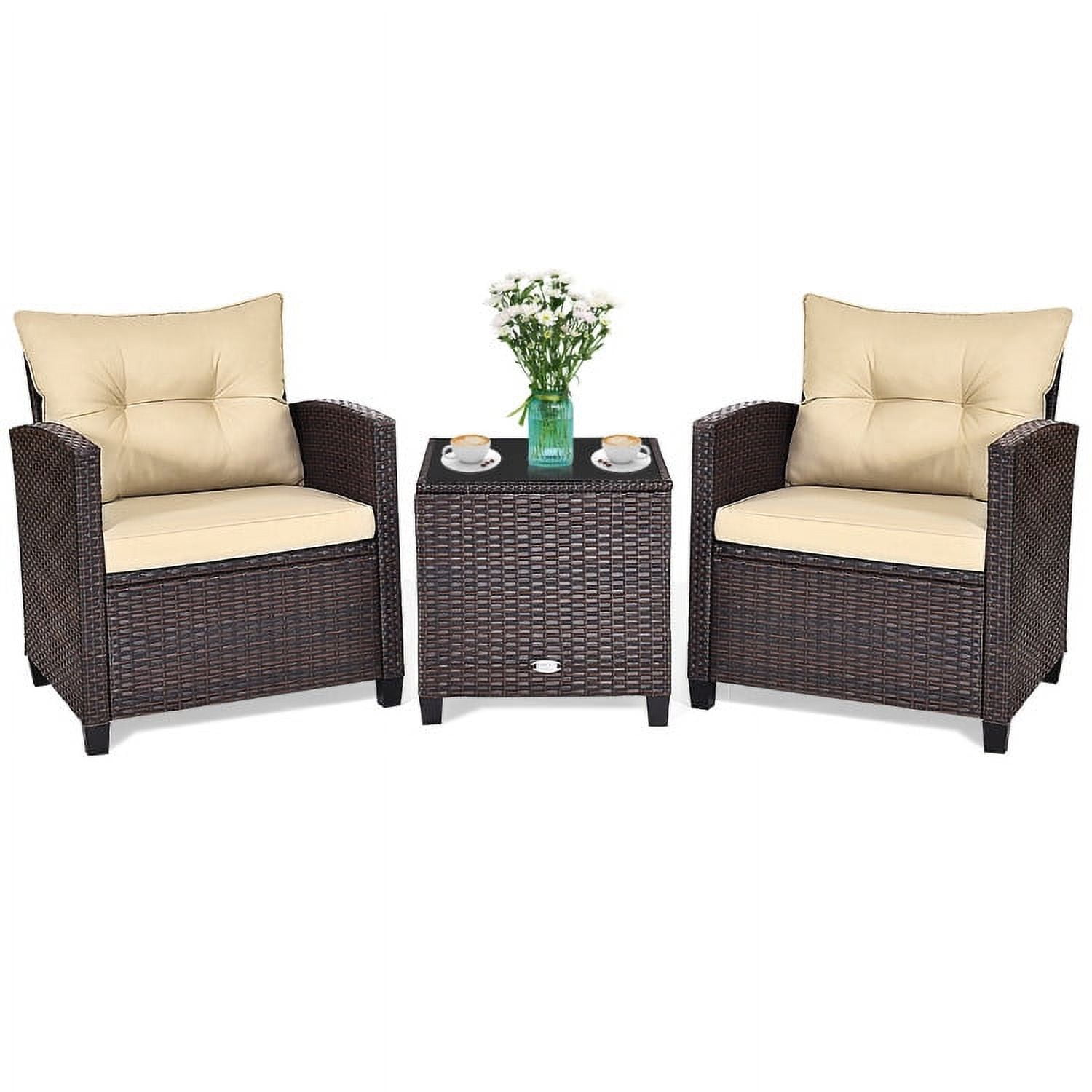 Aimee Lii 3 Pieces Wicker Patio Furniture Set, Coffee Table Cushioned Sofa, Modern Patio Furniture, Beige Aimee Lii 3 Pieces Wicker Patio Furniture Set, Coffee Table Cushioned Sofa, Modern Patio Furniture, Beige
