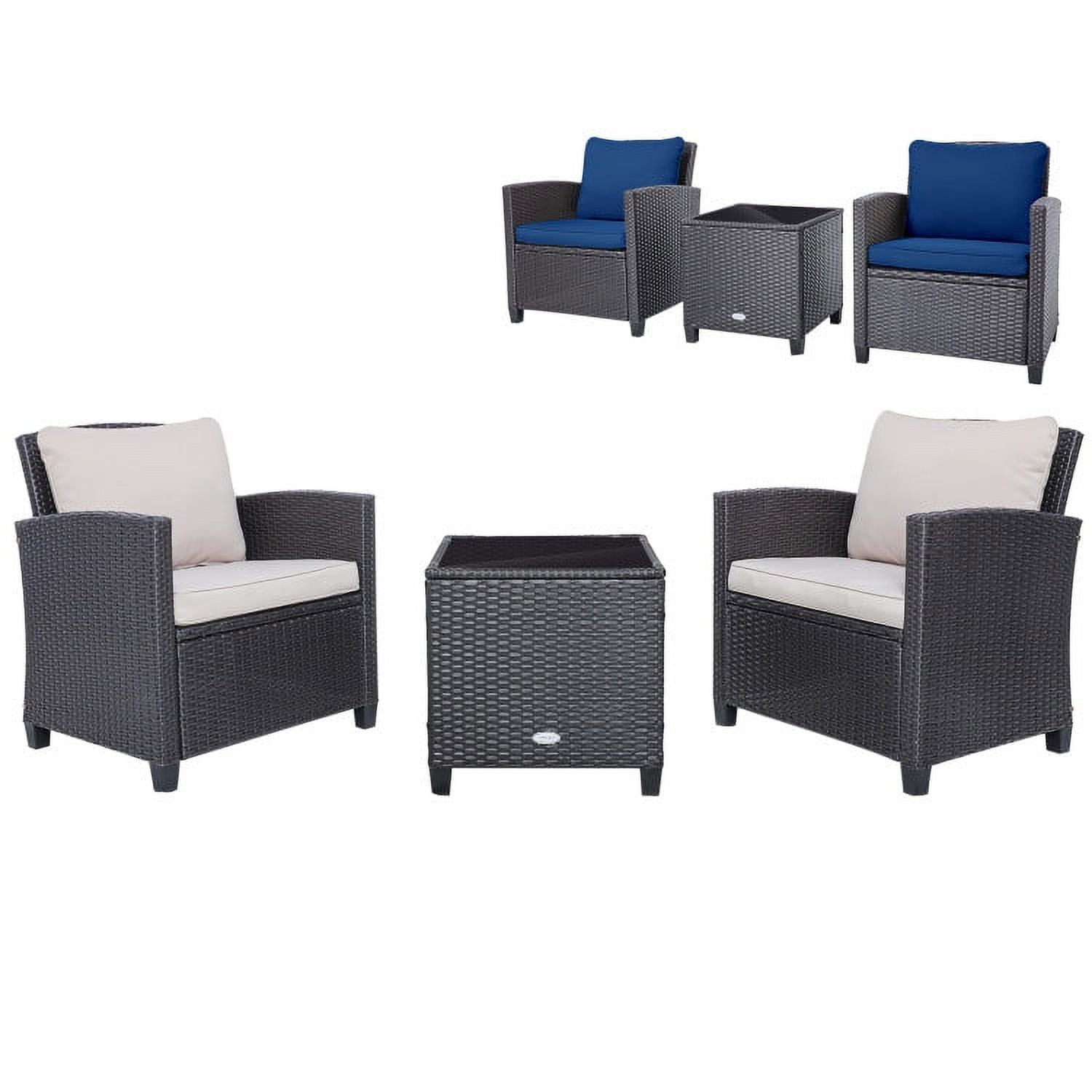 Aimee Lii 3 Pieces Wicker Patio Furniture Set, Coffee Table Cushioned Sofa, with Washable Cushion, Modern Patio Furniture, Blue Aimee Lii 3 Pieces Wicker Patio Furniture Set, Coffee Table Cushioned Sofa, with Washable Cushion, Modern Patio Furniture, Blue