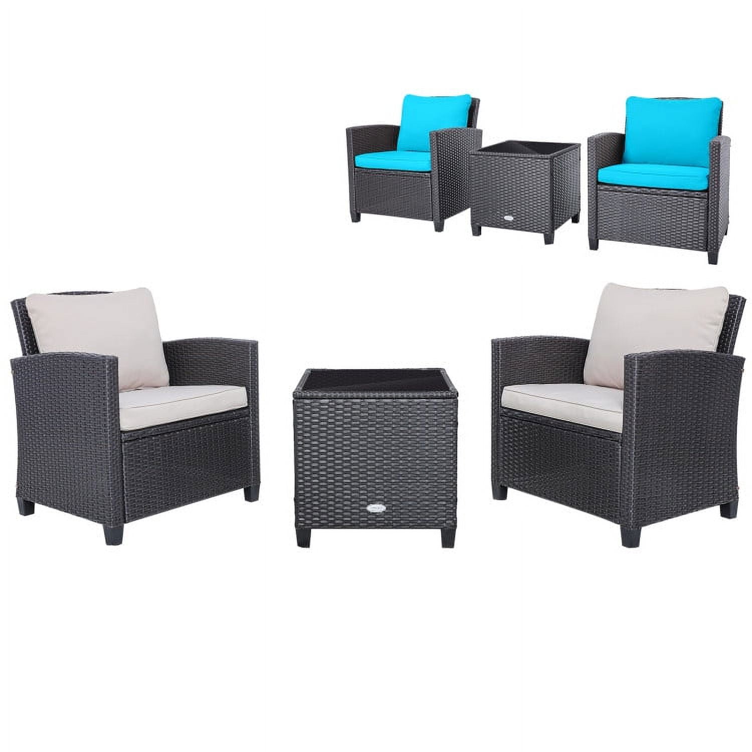 Aimee Lii 3 Pieces Wicker Patio Furniture Set, Coffee Table Cushioned Sofa, with Washable Cushion, Modern Patio Furniture, Turquoise Aimee Lii 3 Pieces Wicker Patio Furniture Set, Coffee Table Cushioned Sofa, with Washable Cushion, Modern Patio Furniture, Turquoise
