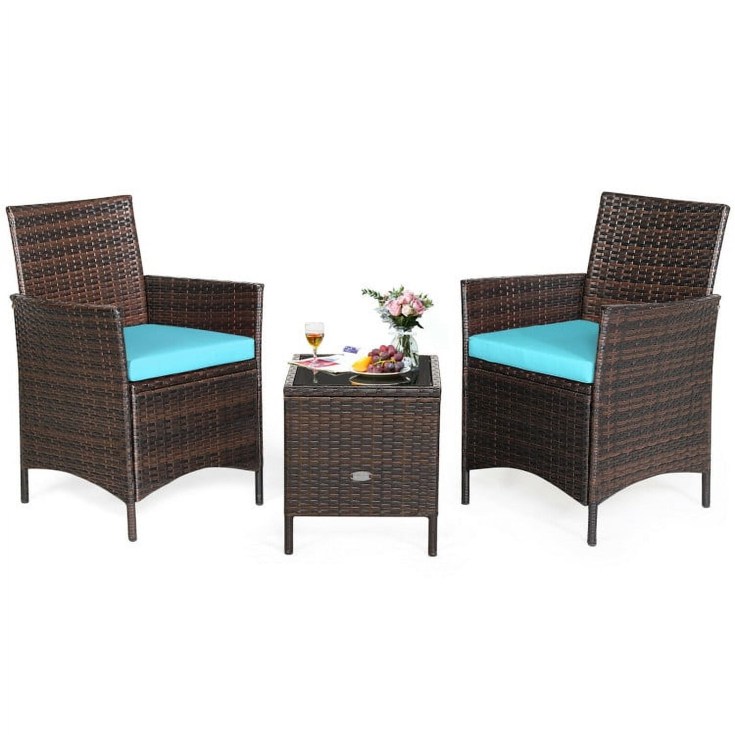 Aimee Lii 3 Pieces Wicker Patio Furniture Set, Conversation Sofa Bench Cushion, Modern Patio Furniture, Blue