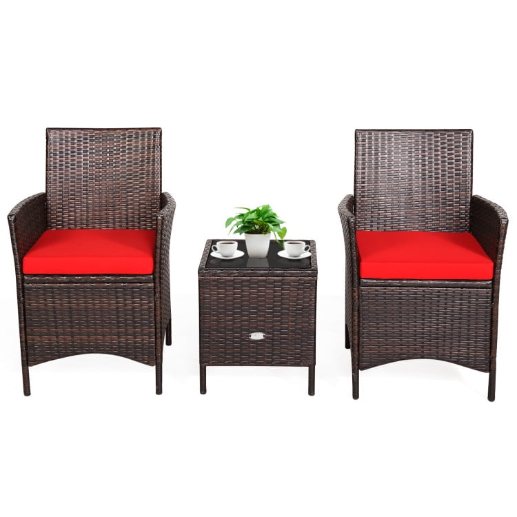 Aimee Lii 3 Pieces Wicker Patio Furniture Set, Conversation Sofa Bench Cushion, Modern Patio Furniture, Red Aimee Lii 3 Pieces Wicker Patio Furniture Set, Conversation Sofa Bench Cushion, Modern Patio Furniture, Red