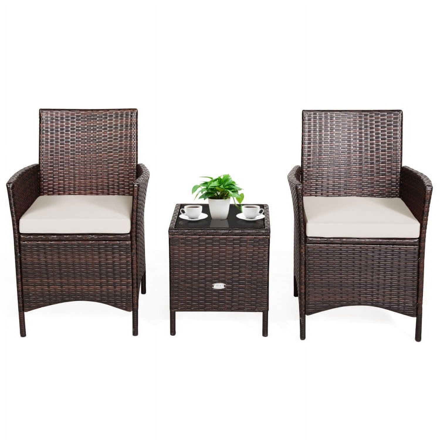 Aimee Lii 3 Pieces Wicker Patio Furniture Set, Conversation Sofa Bench Cushion, Modern Patio Furniture, White Aimee Lii 3 Pieces Wicker Patio Furniture Set, Conversation Sofa Bench Cushion, Modern Patio Furniture, White