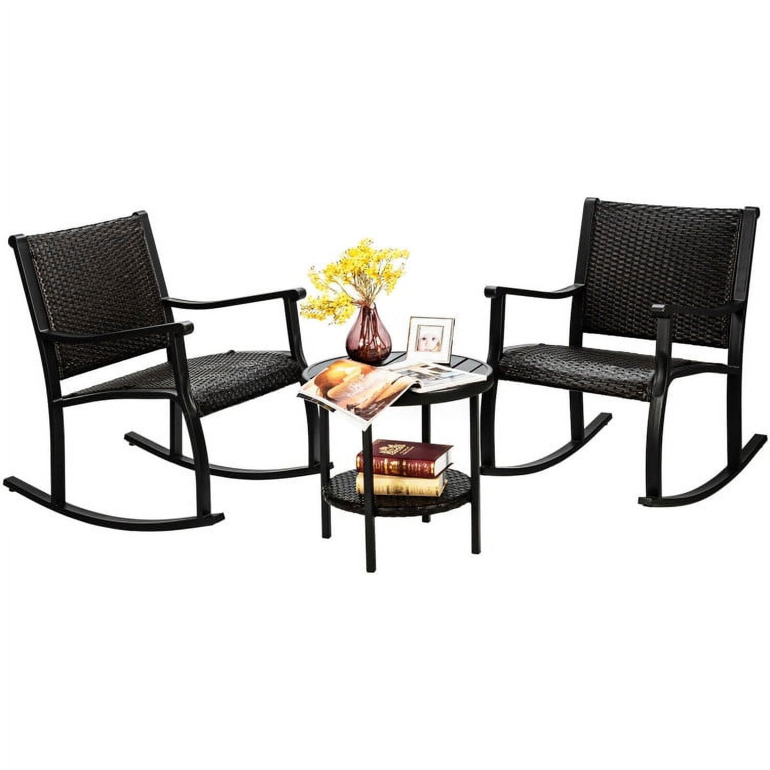 Aimee Lii 3 Pieces Wicker Patio Furniture Set with Coffee Table and Rocking Chairs, Small Patio Set