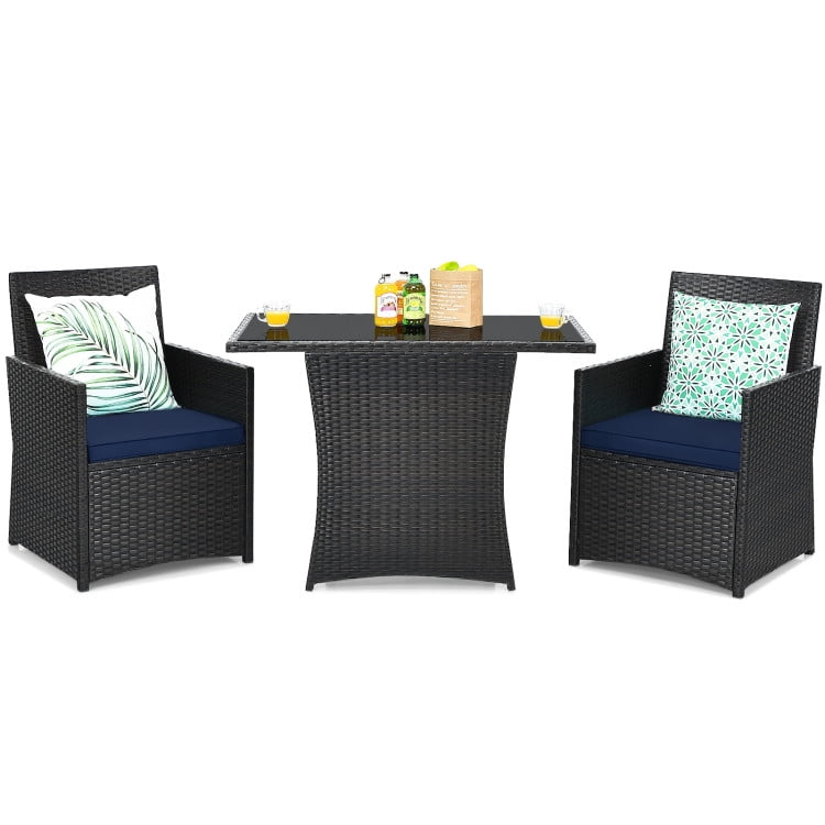 Aimee Lii 3 Pieces Wicker Patio Furniture Set with Cushion and Sofa Armrest, Small Patio Set, Navy Aimee Lii 3 Pieces Wicker Patio Furniture Set with Cushion and Sofa Armrest, Small Patio Set, Navy