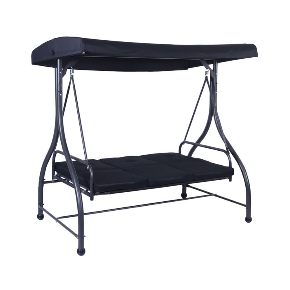 Aimee Lii 3 Seats Converting Outdoor Swing Canopy Hammock with Adjustable Tilt Canopy, Swing Chair Outdoor, Black Aimee Lii 3 Seats Converting Outdoor Swing Canopy Hammock with Adjustable Tilt Canopy, Swing Chair Outdoor, Black