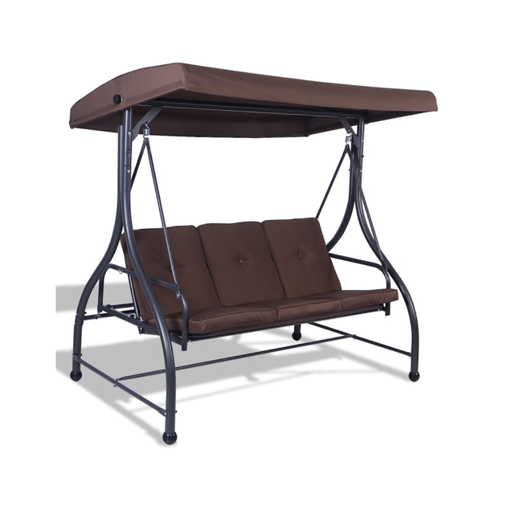 Aimee Lii 3 Seats Converting Outdoor Swing Canopy Hammock with Adjustable Tilt Canopy, Swing Chair Outdoor, Brown Aimee Lii 3 Seats Converting Outdoor Swing Canopy Hammock with Adjustable Tilt Canopy, Swing Chair Outdoor, Brown
