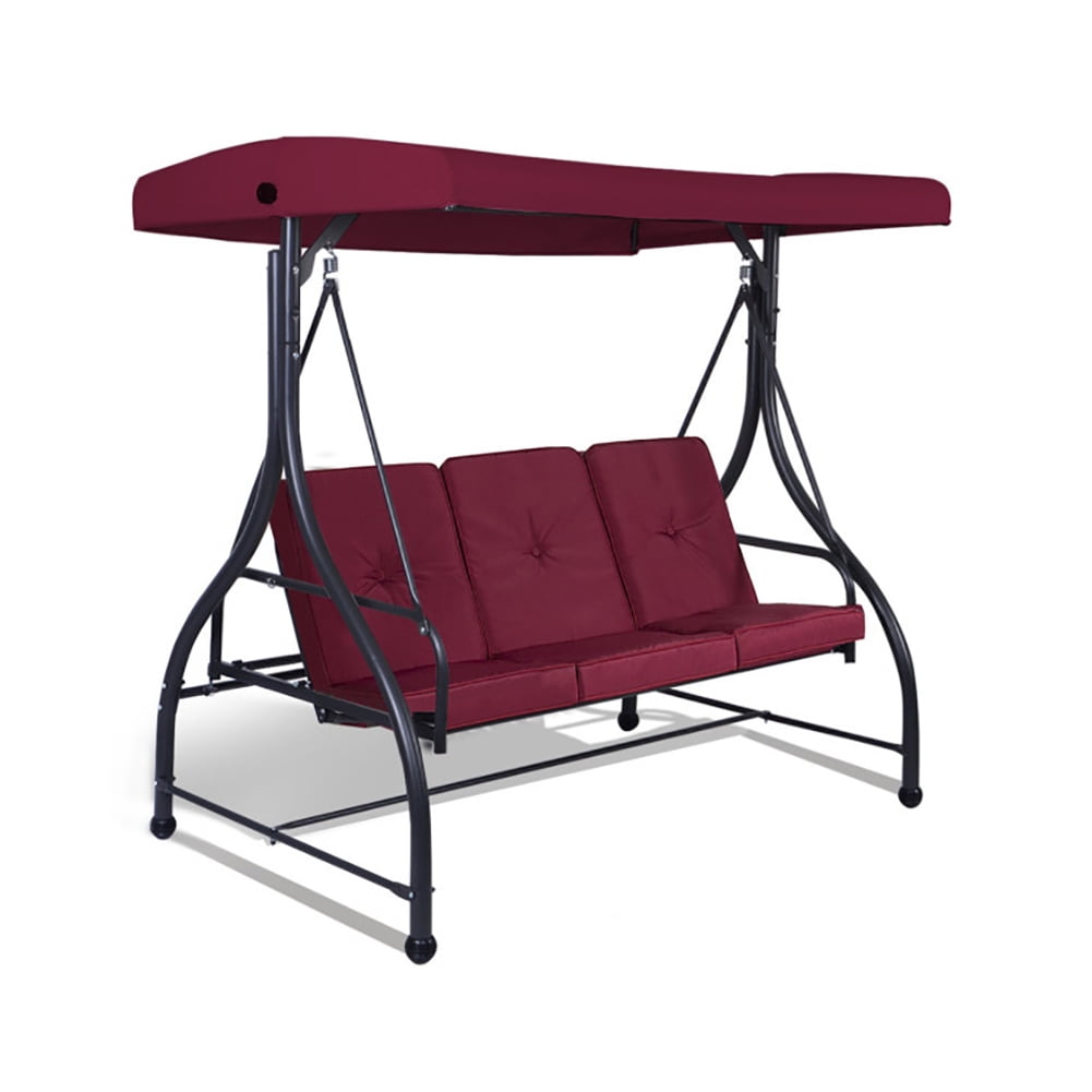 Aimee Lii 3 Seats Converting Outdoor Swing Canopy Hammock with Adjustable Tilt Canopy, Swing Chair Outdoor, Dark Red Aimee Lii 3 Seats Converting Outdoor Swing Canopy Hammock with Adjustable Tilt Canopy, Swing Chair Outdoor, Dark Red