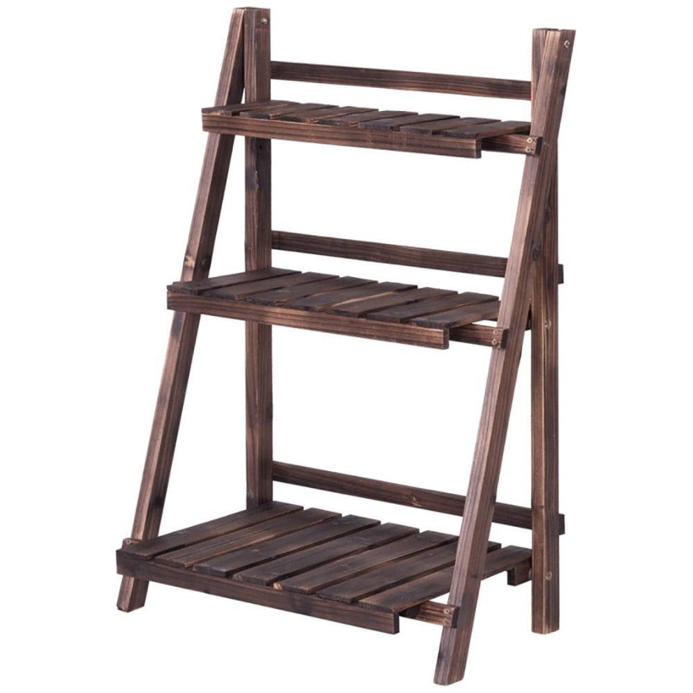 Aimee Lii 3 Tier Outdoor Wood Design Folding Display Flower Stand, Flower Display Rack Holder for Living Room Balcony, Stable and Space-Saving