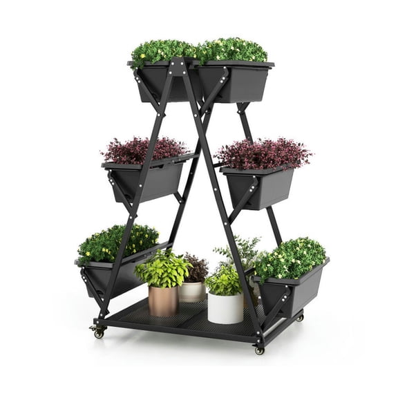 Aimee Lii 3-Tier Vertical Raised Garden Bed with 4 Wheels and 6 Container Boxes, Garden Beds Outdoor for Vegetables, Flowers, Herbs-Black