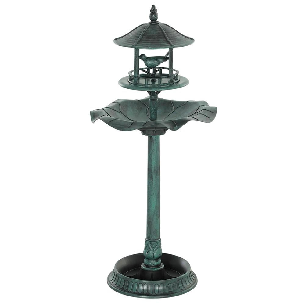 Aimee Lii 3-in-1 Garden Bird Bath Bowl Pedestal with Bird Feeder, Large Water Basin, Underneath Flower Planter, Outdoor Garden Decoration, Green