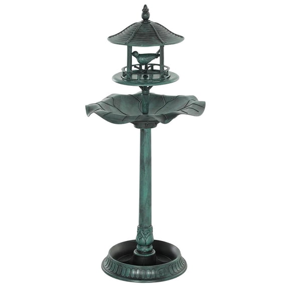 Aimee Lii 3-in-1 Garden Bird Bath Bowl Pedestal with Bird Feeder, Large Water Basin, Underneath Flower Planter, Outdoor Garden Decoration, Green