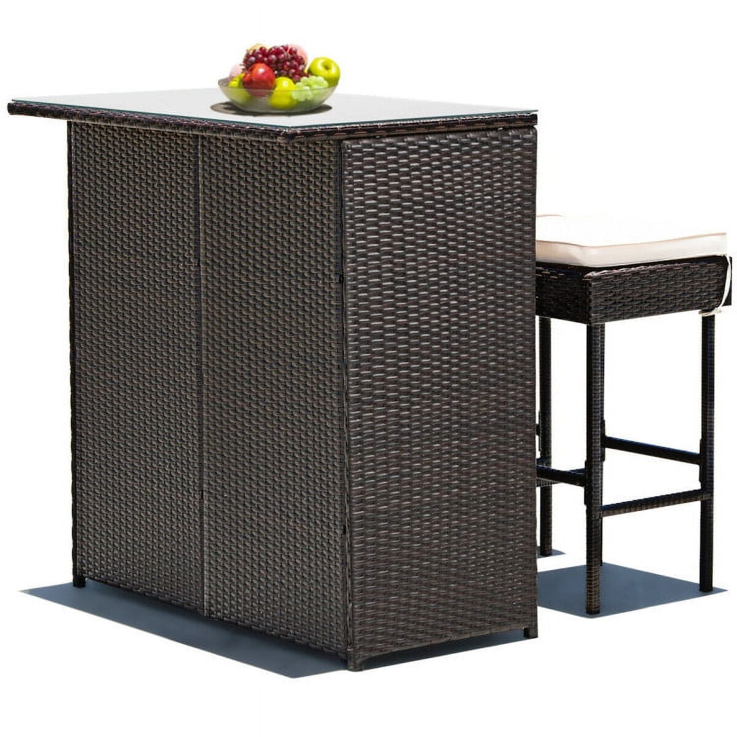 Aimee Lii 3-piece Rattan Wicker Bar Table Stools Dining Set Cushioned Chairs, Outdoor Patio Furniture Aimee Lii 3-piece Rattan Wicker Bar Table Stools Dining Set Cushioned Chairs, Outdoor Patio Furniture