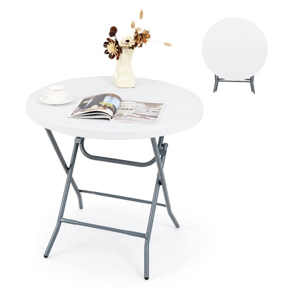 Aimee Lii 32 Inch Round Folding Table with Thick Tabletop for Picnic, Party, Camping, Outdoor Portable Dining Table, White