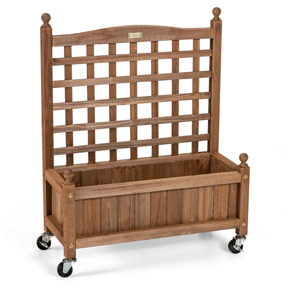 Aimee Lii 32" Wood Planter Box with Trellis Mobile Raised Bed for Climbing Plant, Planter Box Outdoor, Garden Boxes Outdoor Raised Aimee Lii 32" Wood Planter Box with Trellis Mobile Raised Bed for Climbing Plant, Planter Box Outdoor, Garden Boxes Outdoor Raised