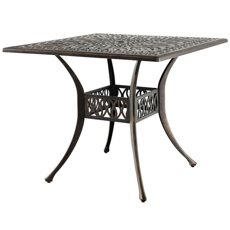 Aimee Lii 35.4" Aluminum Patio Square Dining Table with Umbrella Hole, Outdoor Patio Furniture, Bronze Aimee Lii 35.4" Aluminum Patio Square Dining Table with Umbrella Hole, Outdoor Patio Furniture, Bronze