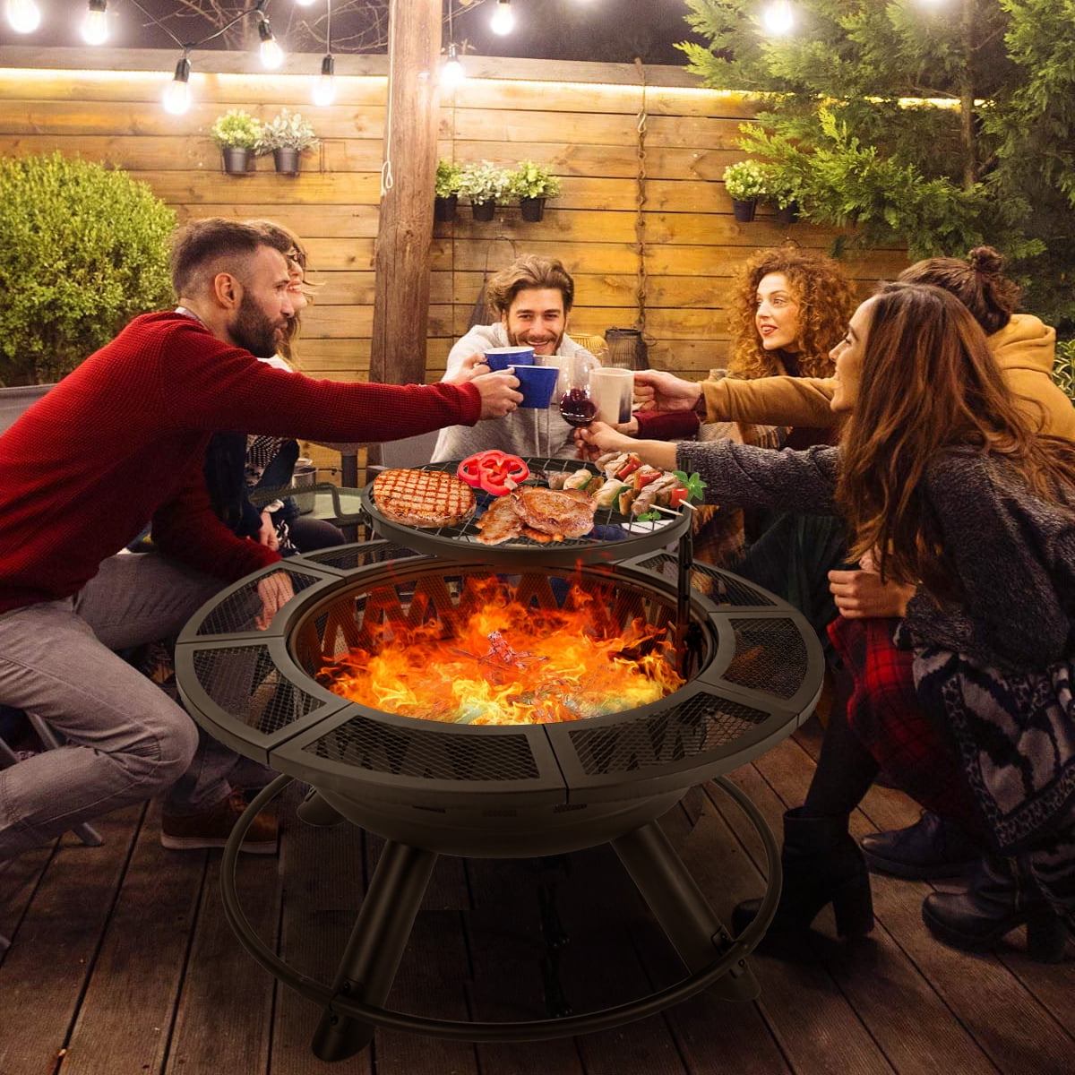 Aimee Lii 36" Fire Pit for Outside Wood Burning Fire Pit Tables with Metal Lid, BBQ Net for Camping, Outdoor Heating, Bonfire, and Picnic, Black Aimee Lii 36" Fire Pit for Outside Wood Burning Fire Pit Tables with Metal Lid, BBQ Net for Camping, Outdoor Heating, Bonfire, and Picnic, Black