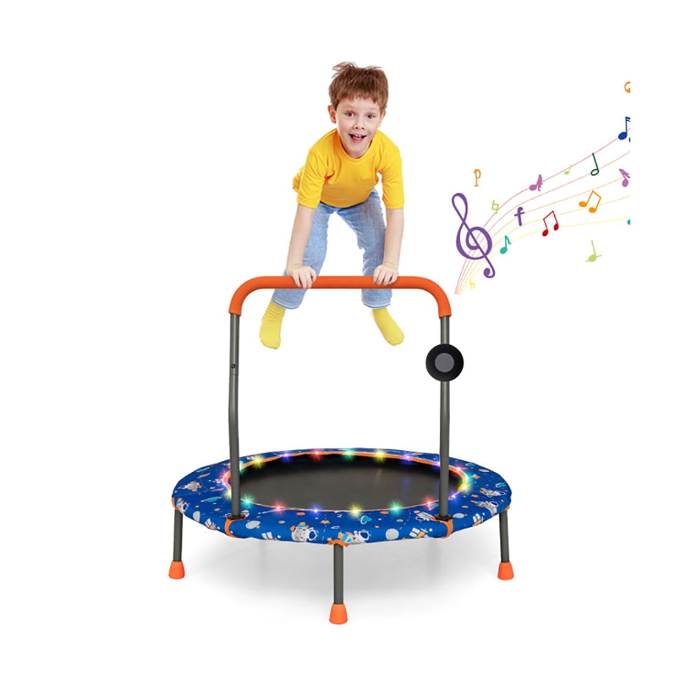 Aimee Lii 36 Inch Mini Trampoline with Colorful LED Lights and Bluetooth Speaker, Kids Trampoline Outdoor, Exercise Trampoline for Backyards-Blue