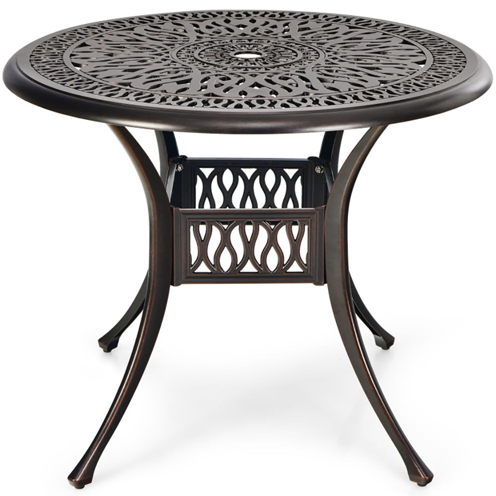 Aimee Lii 36" Patio Round Dining Bistro Table with Umbrella Hole, Outdoor Patio Furniture, Brown Aimee Lii 36" Patio Round Dining Bistro Table with Umbrella Hole, Outdoor Patio Furniture, Brown