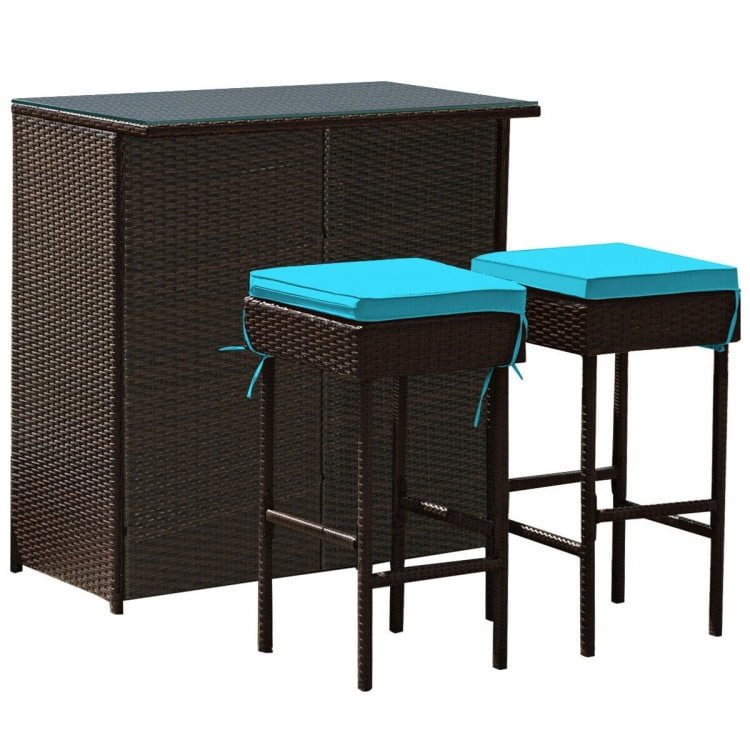 Aimee Lii 3PCS Patio Rattan Wicker Bar Table Stools Dining Set, Outdoor Patio Furniture, Turquoise