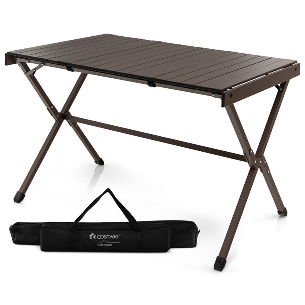 Aimee Lii 4-6 Person Portable Aluminum Camping Table with Carrying Bag, Camp Tables PorTable Foldable, Brown